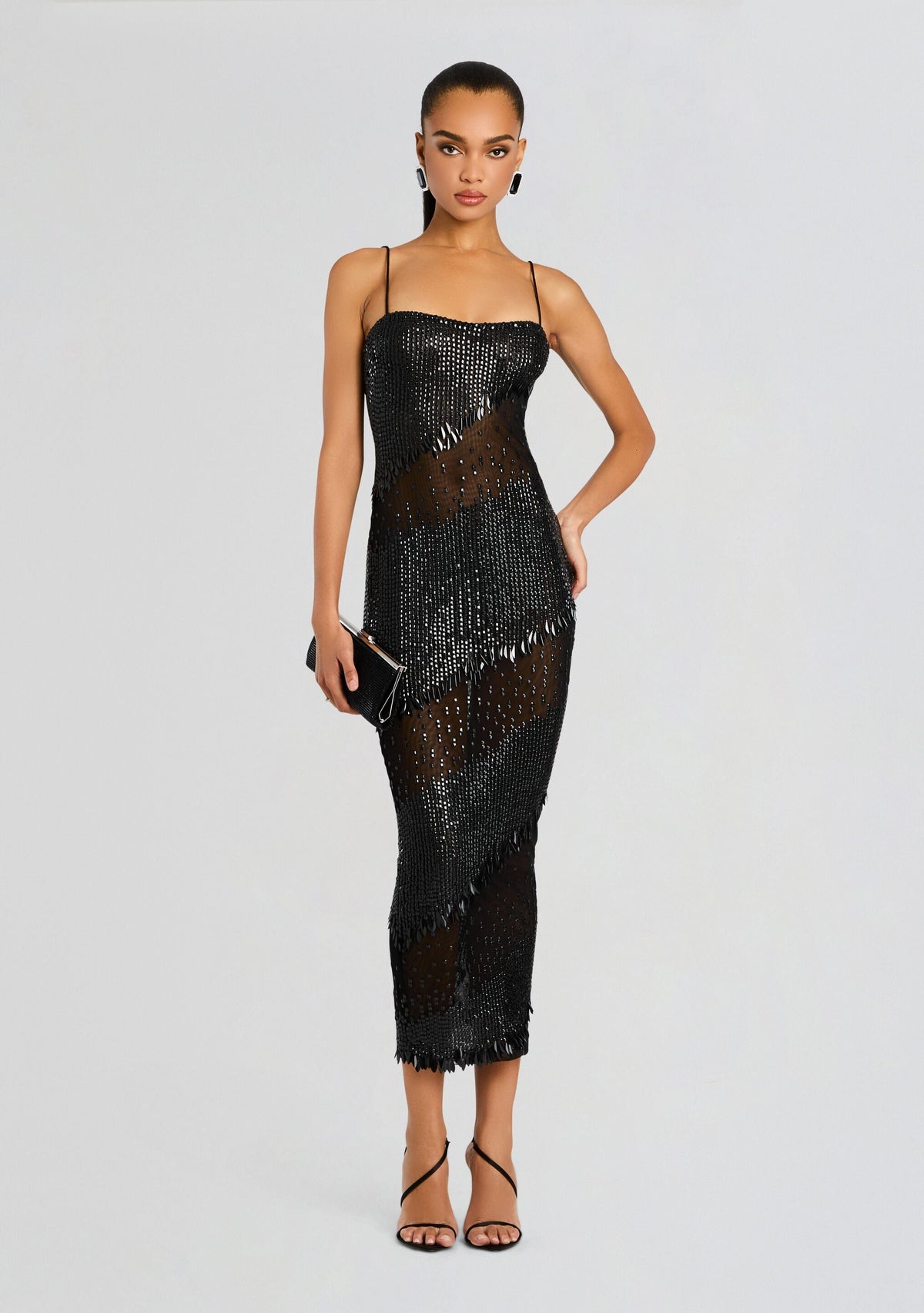Carmine Embellished Dress by retrofête in Black, product image 1