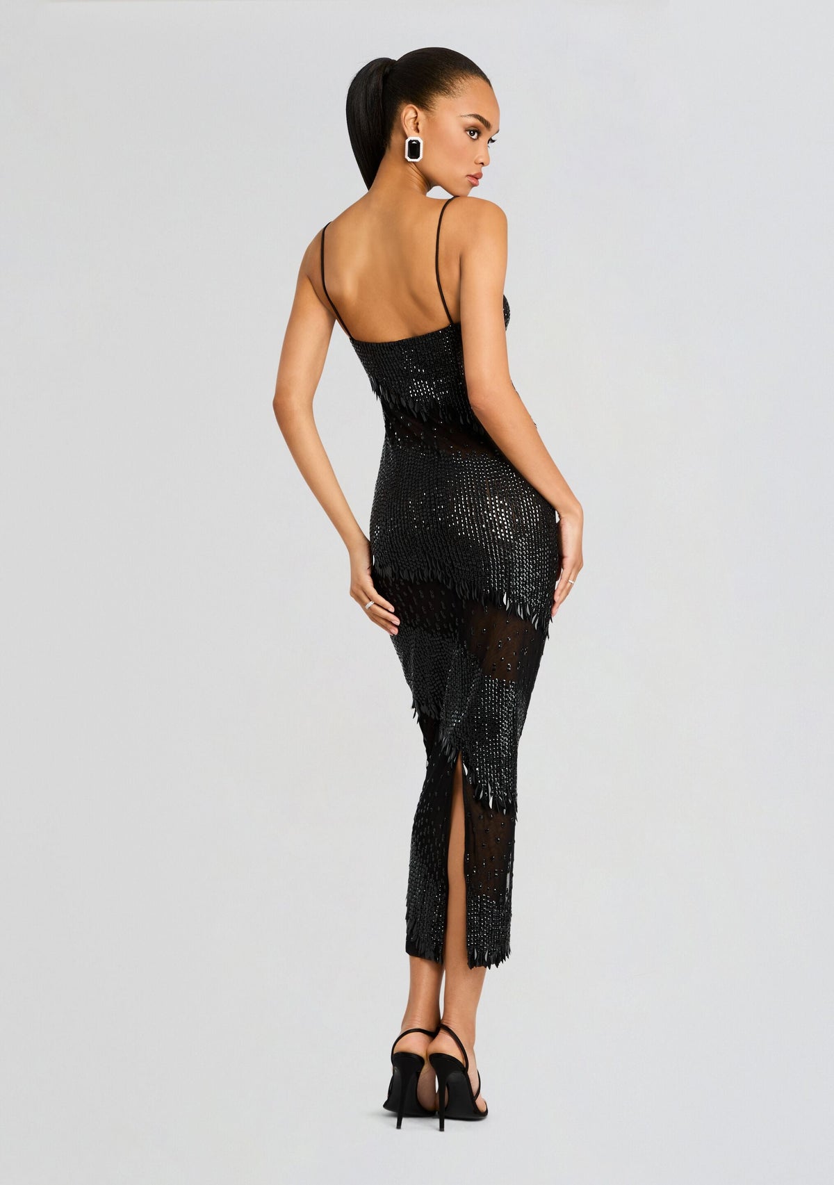Carmine Embellished Dress by retrofête in Black, product image 4