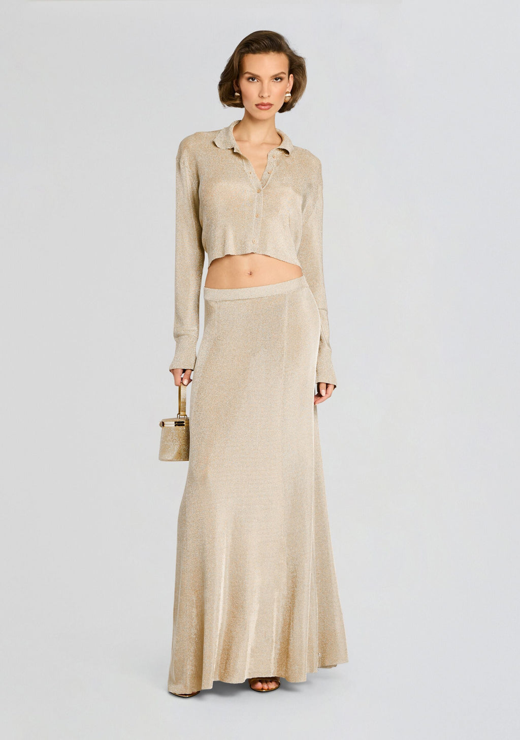 Alice Metallic Knit Maxi Skirt by SEROYA in Gold, product image 5