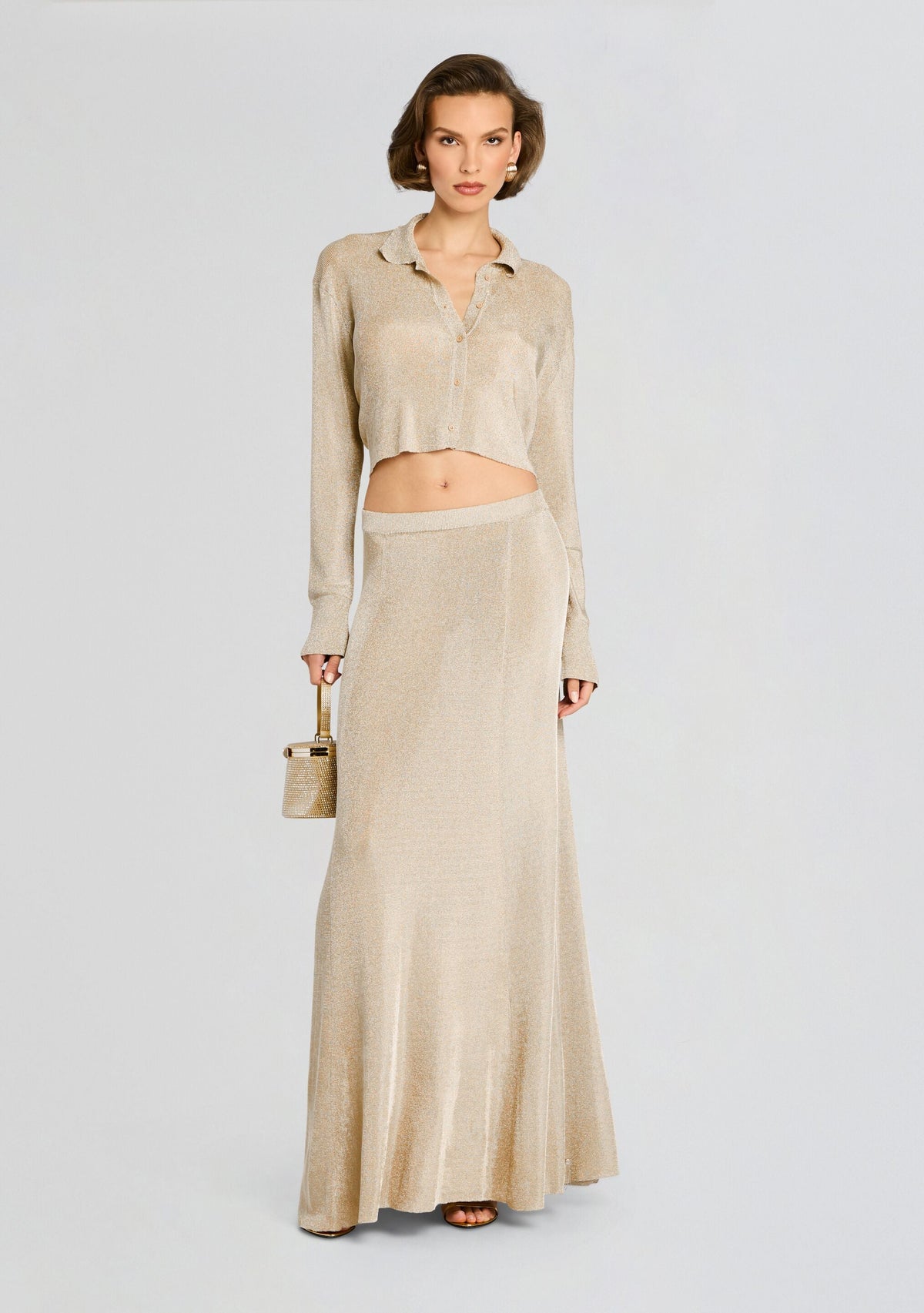 Alice Metallic Knit Maxi Skirt by SEROYA in Gold, product image 5