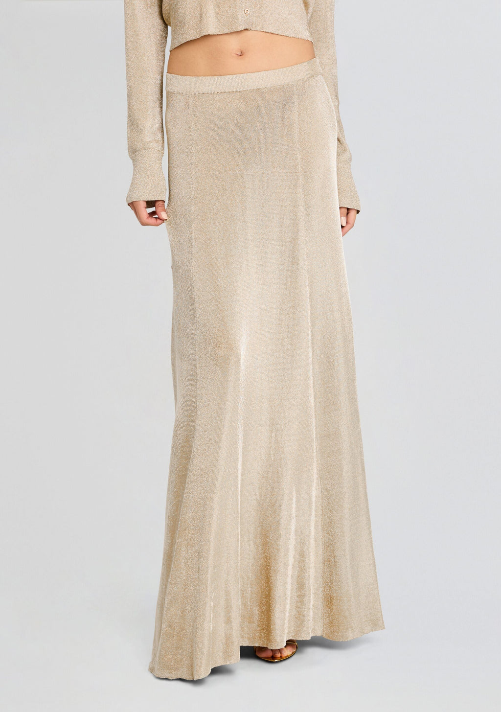 Alice Metallic Knit Maxi Skirt by SEROYA in Gold, product image 1