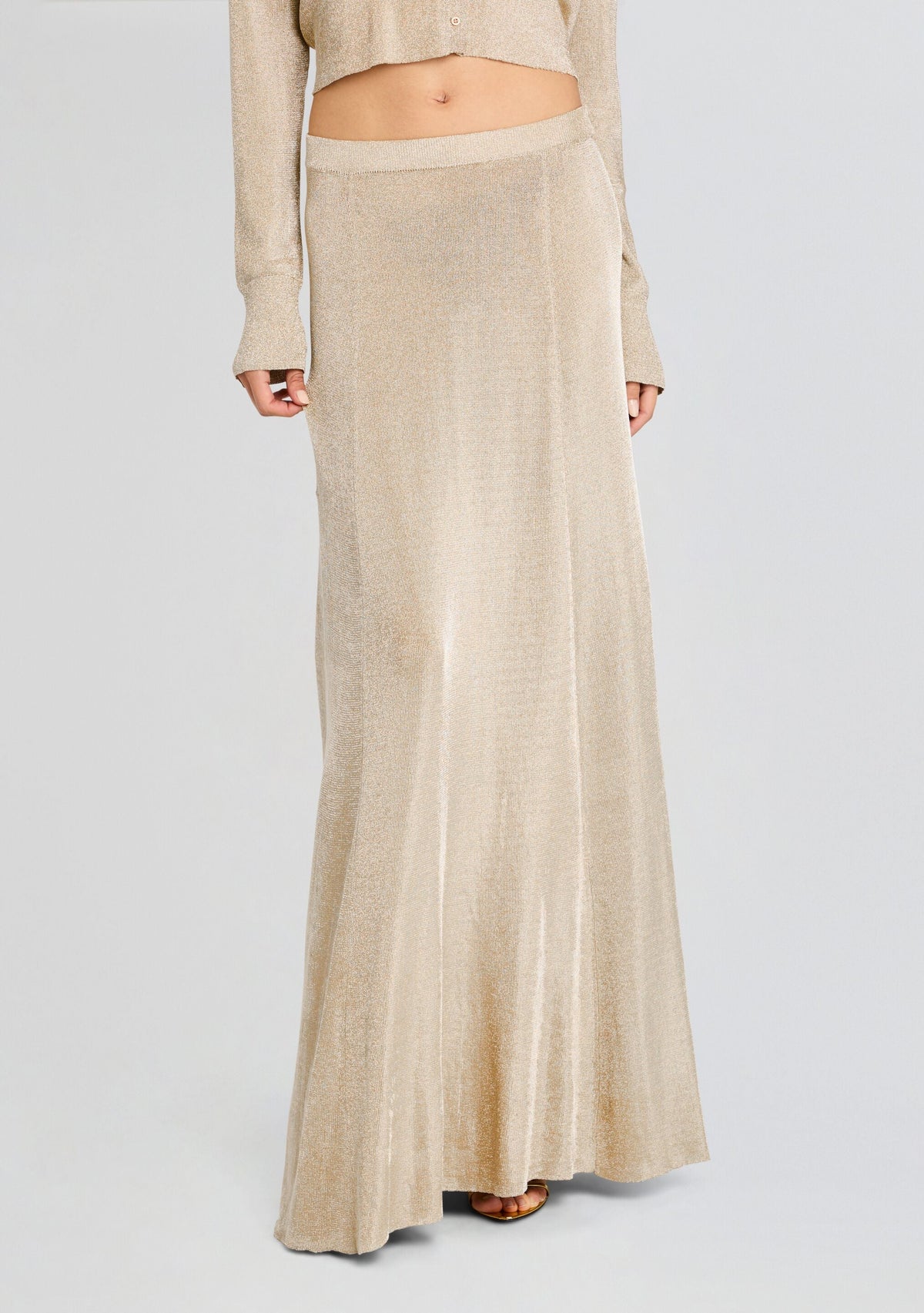 Alice Metallic Knit Maxi Skirt by SEROYA in Gold, product image 1