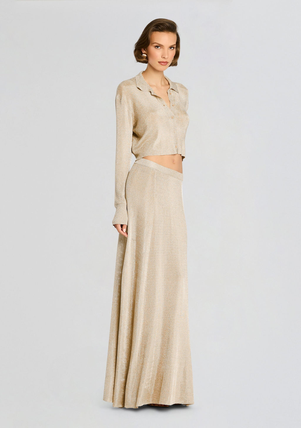 Alice Metallic Knit Maxi Skirt by SEROYA in Gold, product image 3