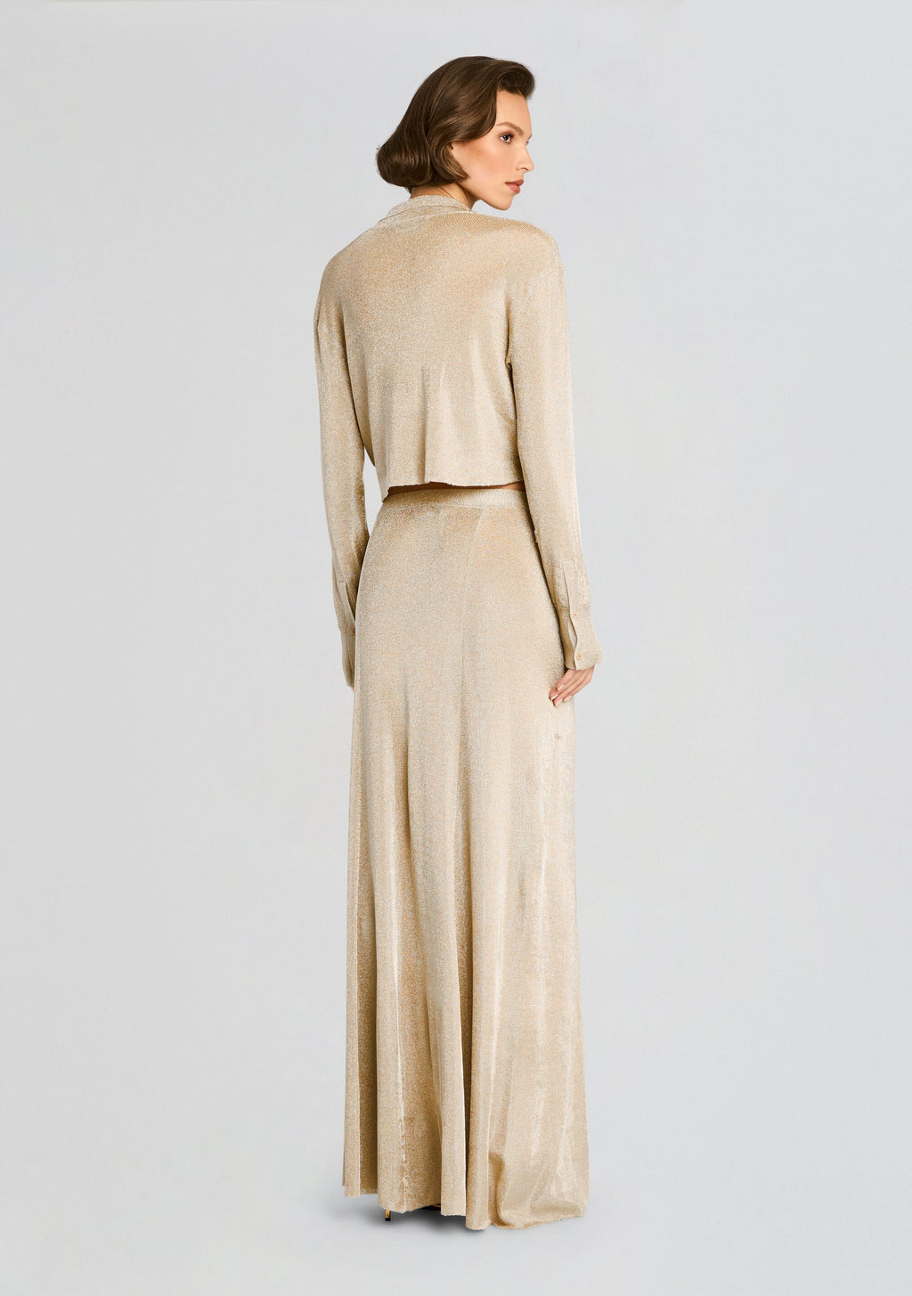 Alice Metallic Knit Maxi Skirt by SEROYA in Gold, product image 4