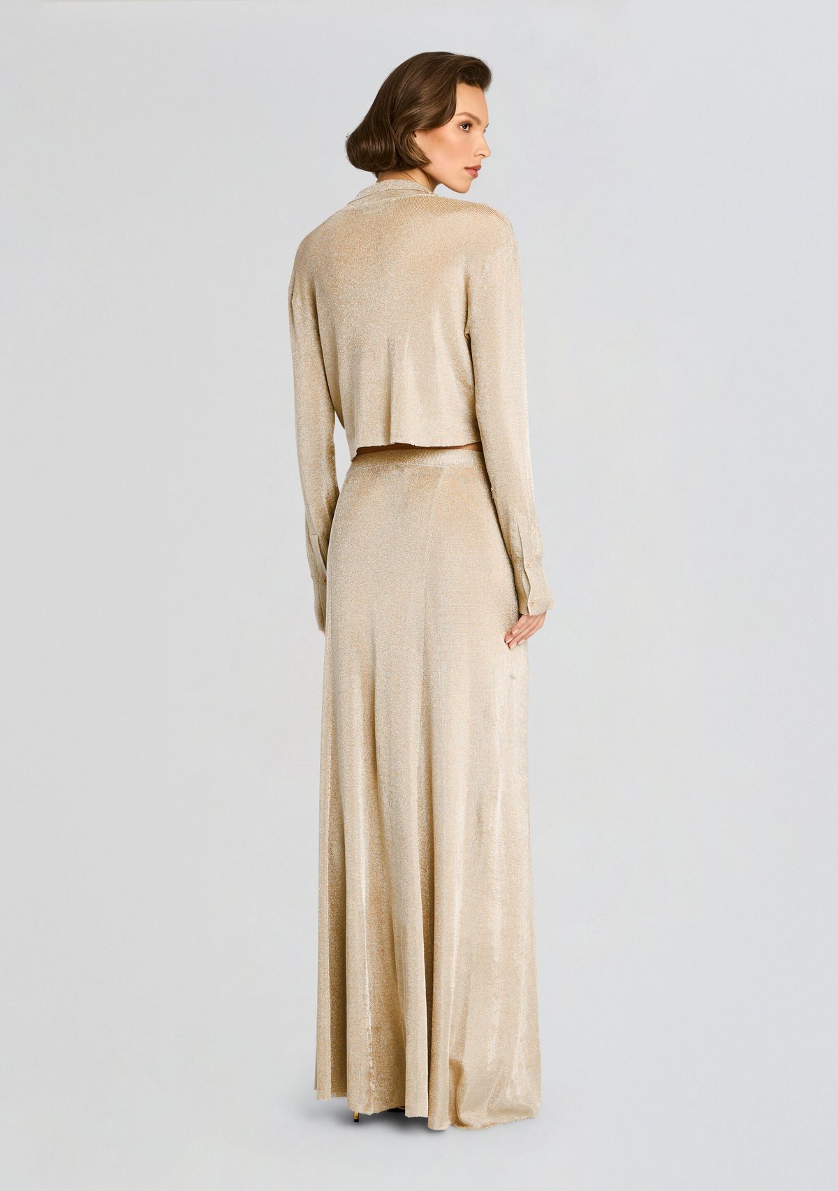 Alice Metallic Knit Maxi Skirt by SEROYA in Gold, product image 4