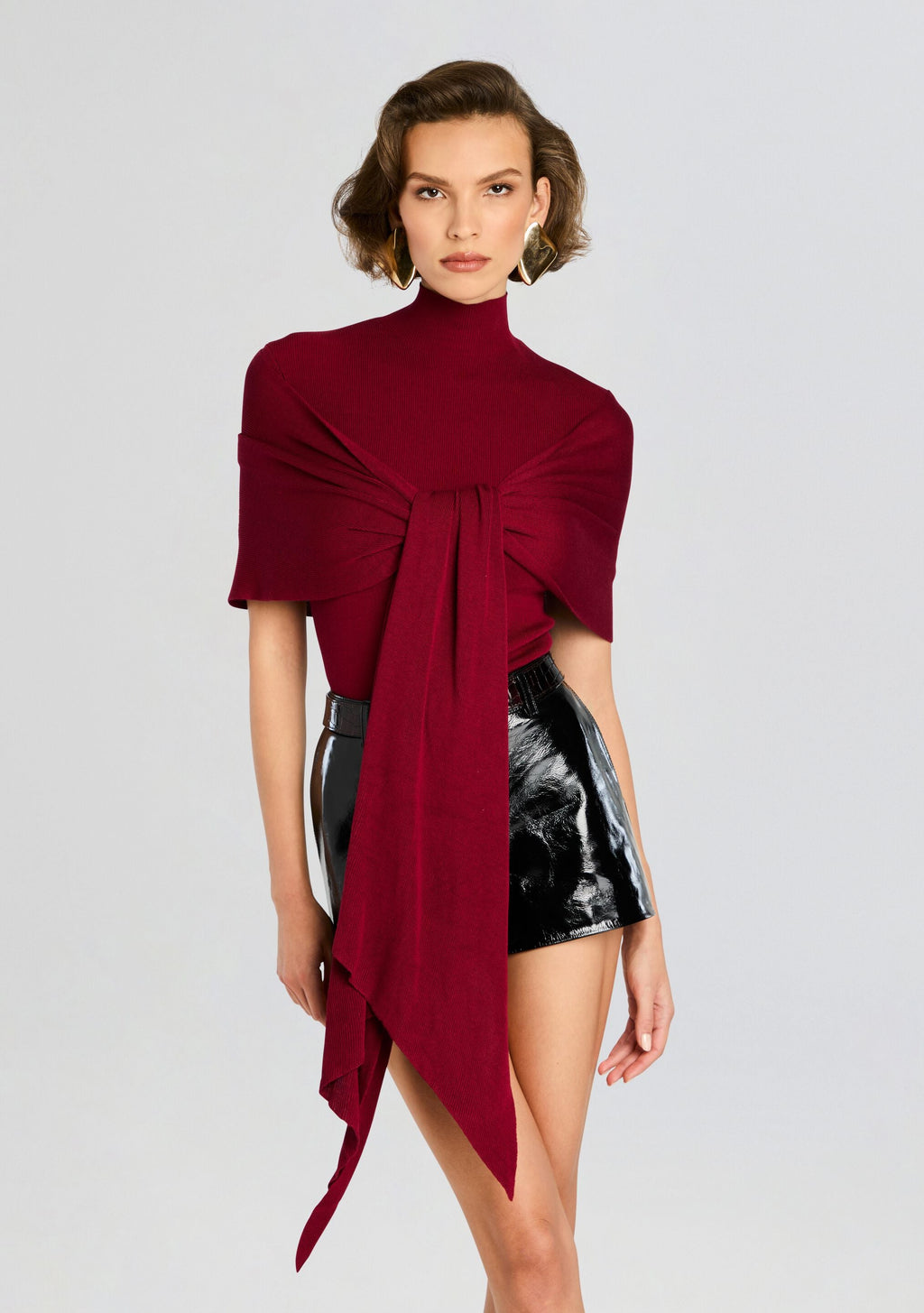 Noemi Knit Tie Top by SEROYA in Ruby Red, product image 1