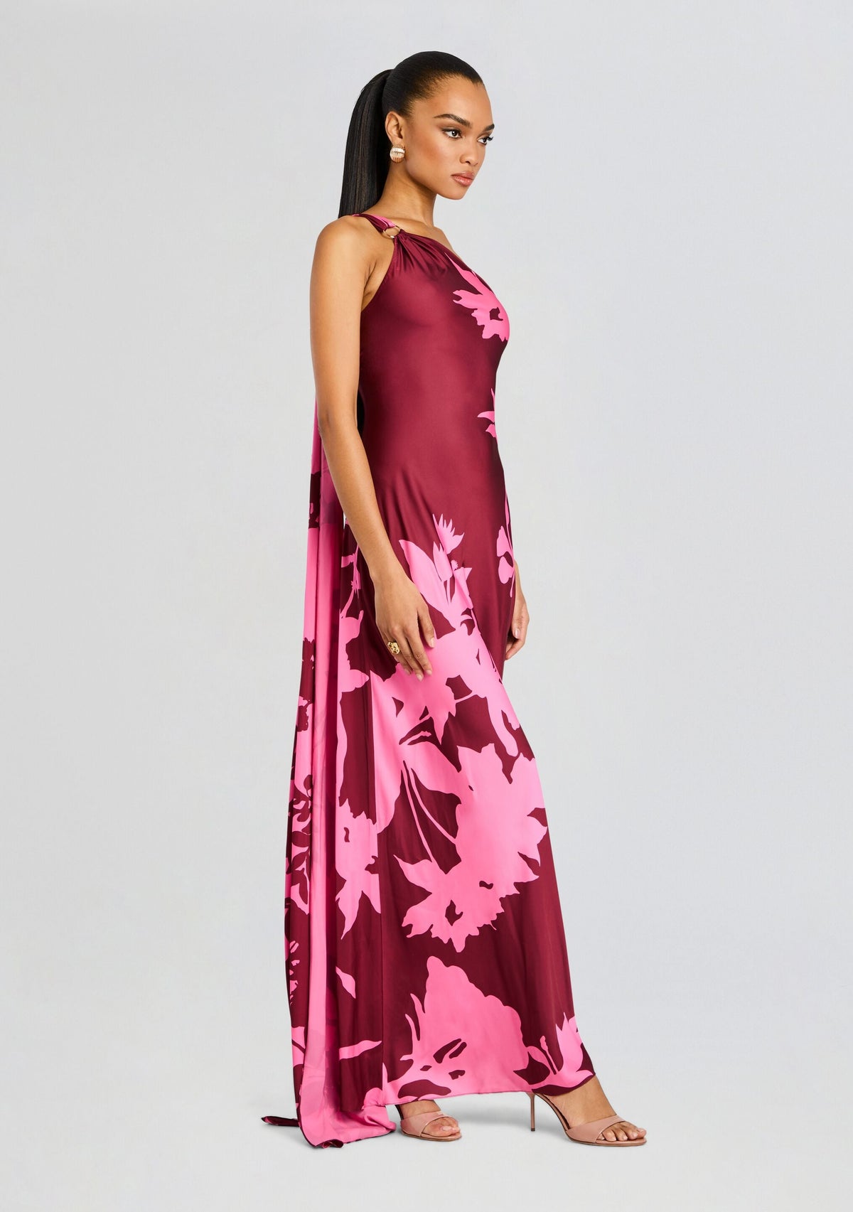 Tehr One Shoulder Long Dress by Hemant & Nandita in Black Magenta, product image 4
