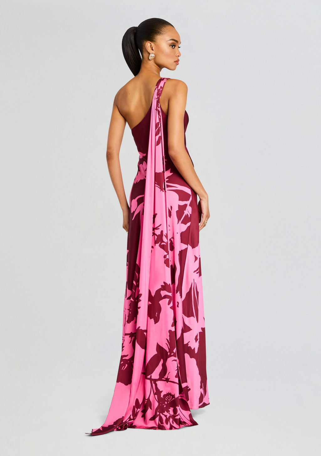 Tehr One Shoulder Long Dress by Hemant & Nandita in Black Magenta, product image 1