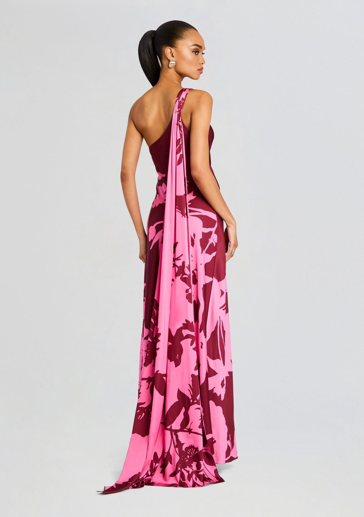 Tehr One Shoulder Long Dress by Hemant & Nandita in Black Magenta, product image 1