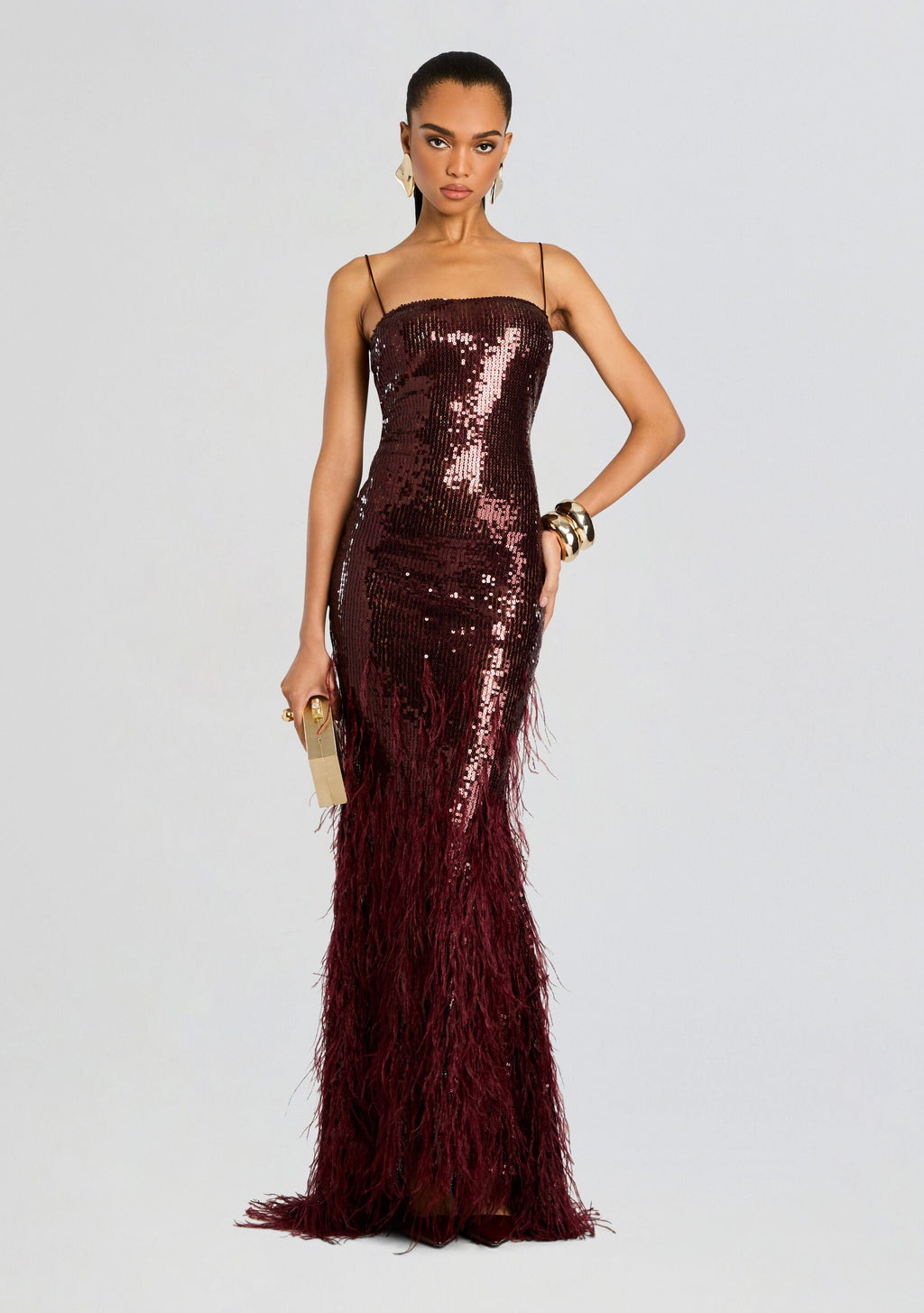 Odessa Sequin Feather Dress by retrofête in Cabernet, product image 1