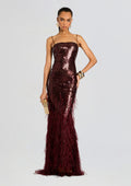 Odessa Sequin Feather Dress by retrofête in Cabernet, product image 1