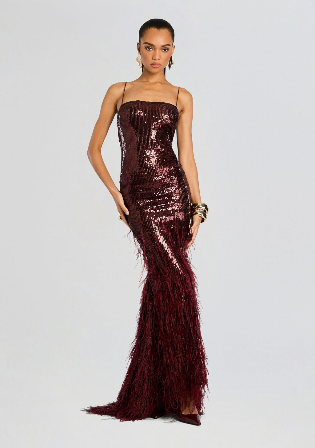 Odessa Sequin Feather Dress by retrofête in Cabernet, product image 6