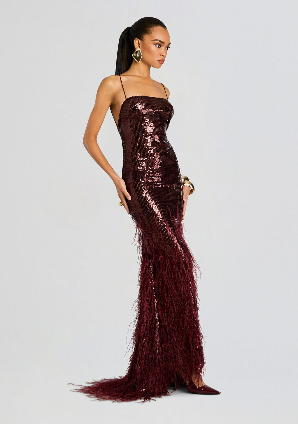 Odessa Sequin Feather Dress by retrofête in Cabernet, product image 4
