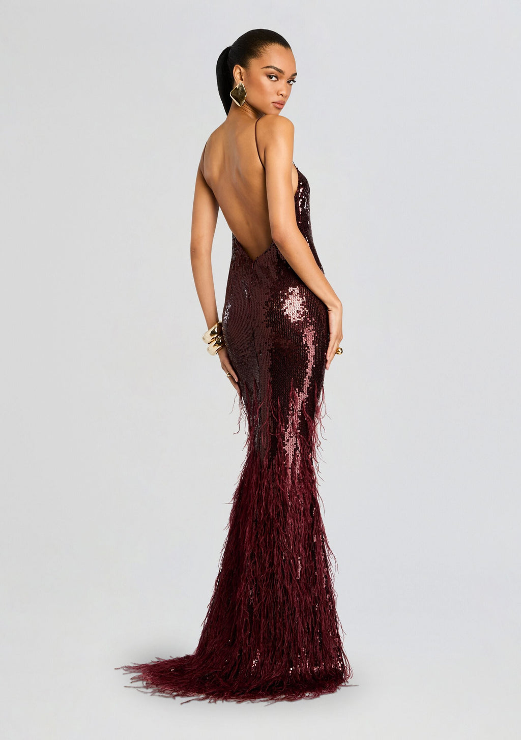 Odessa Sequin Feather Dress by retrofête in Cabernet, product image 5