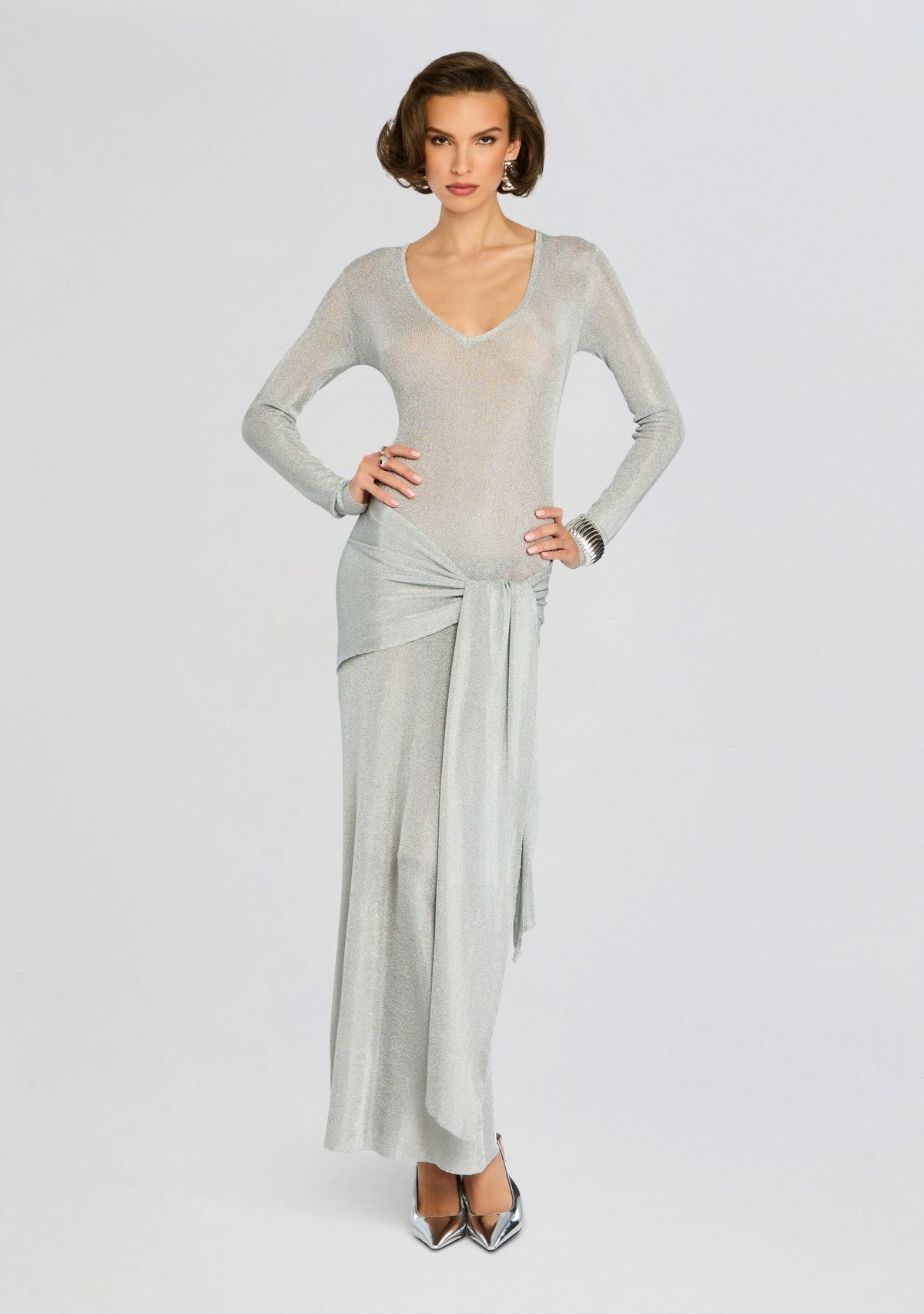 Ashera Metallic Knit Dress by SEROYA in Silver, product image 1