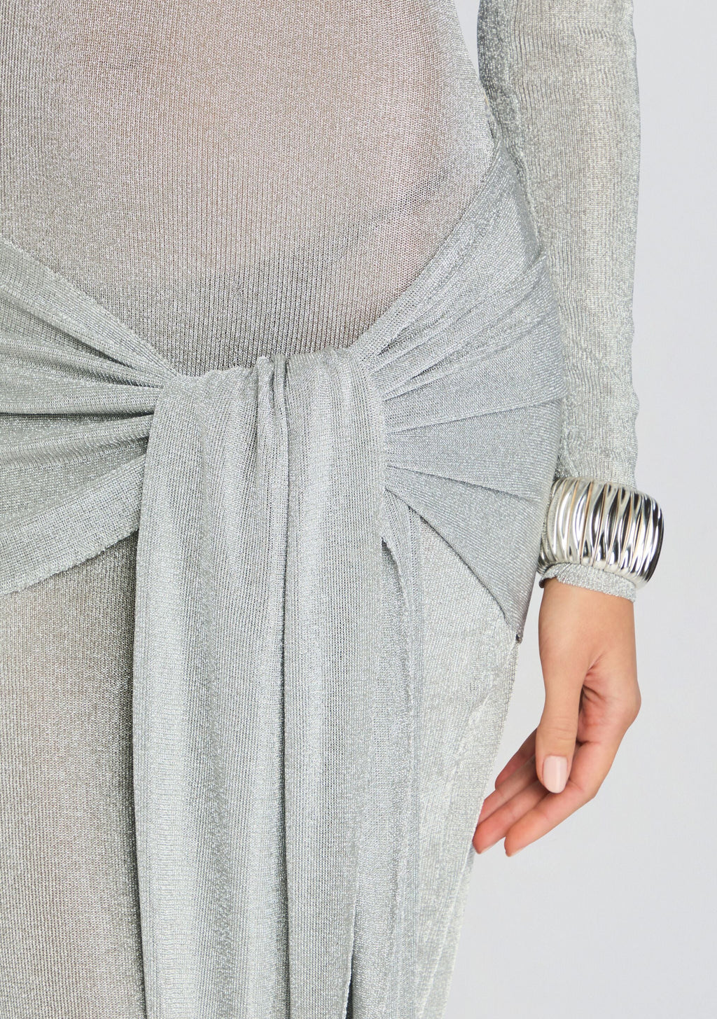 Ashera Metallic Knit Dress by SEROYA in Silver, product image 2