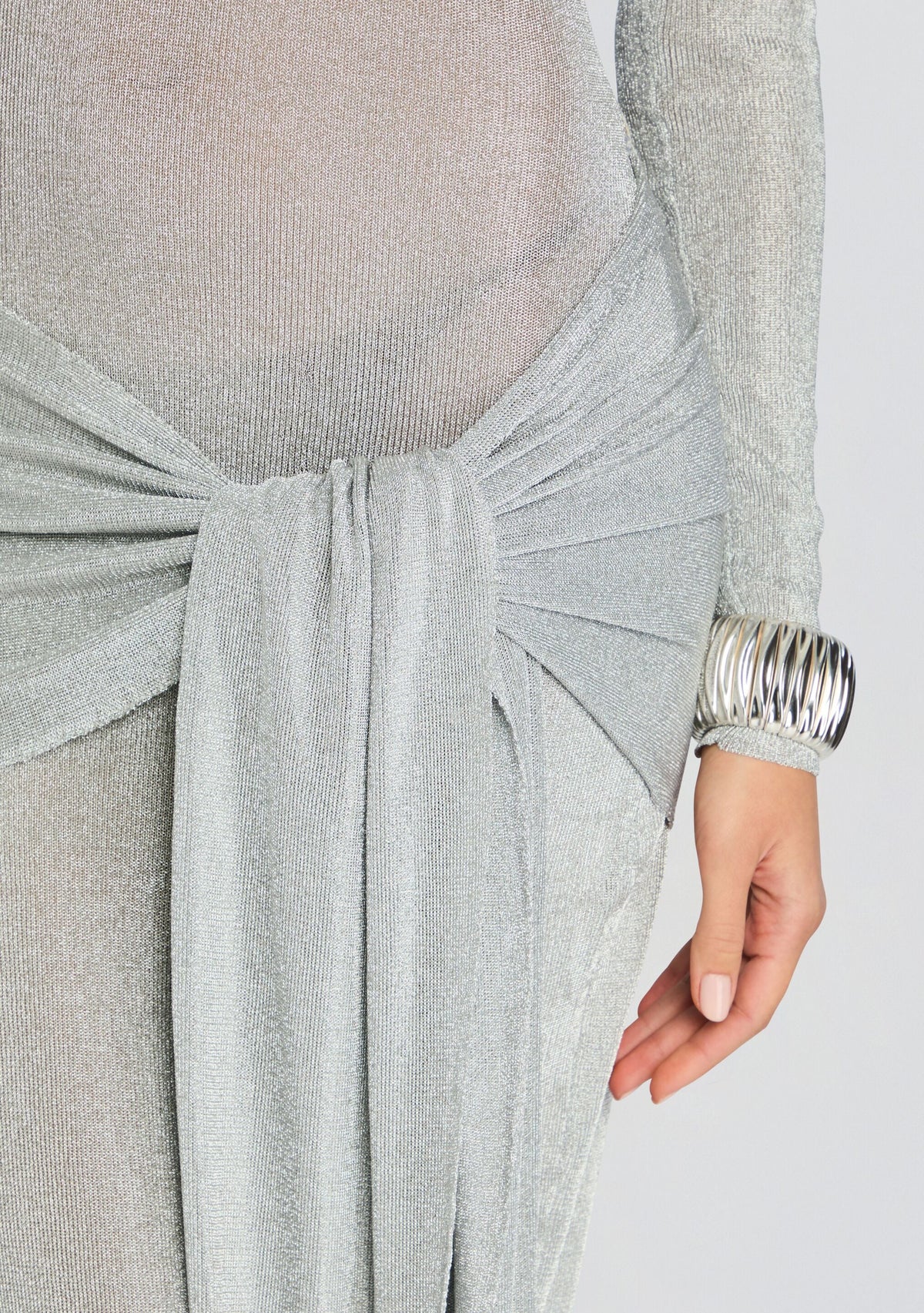 Ashera Metallic Knit Dress by SEROYA in Silver, product image 2