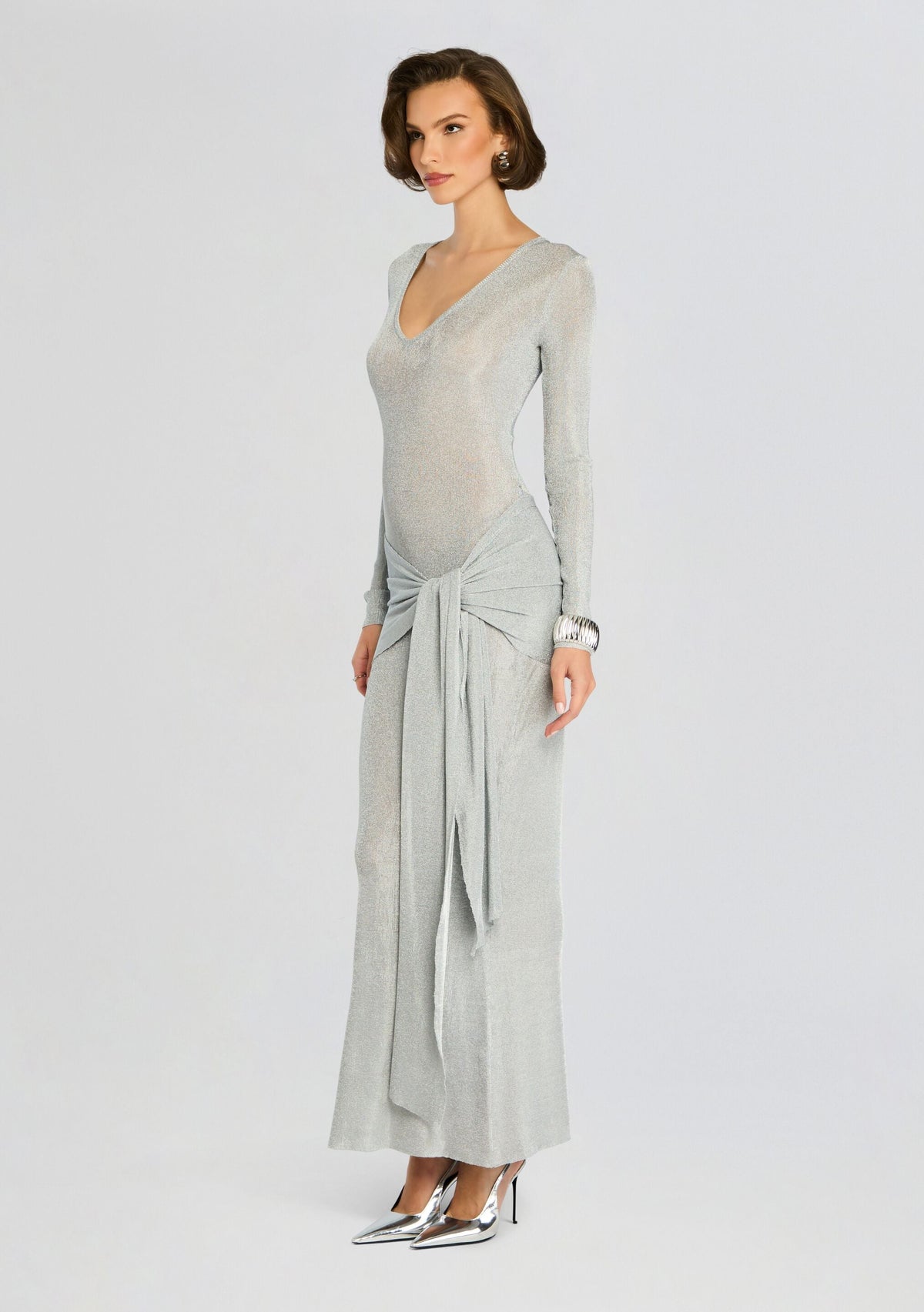 Ashera Metallic Knit Dress by SEROYA in Silver, product image 3