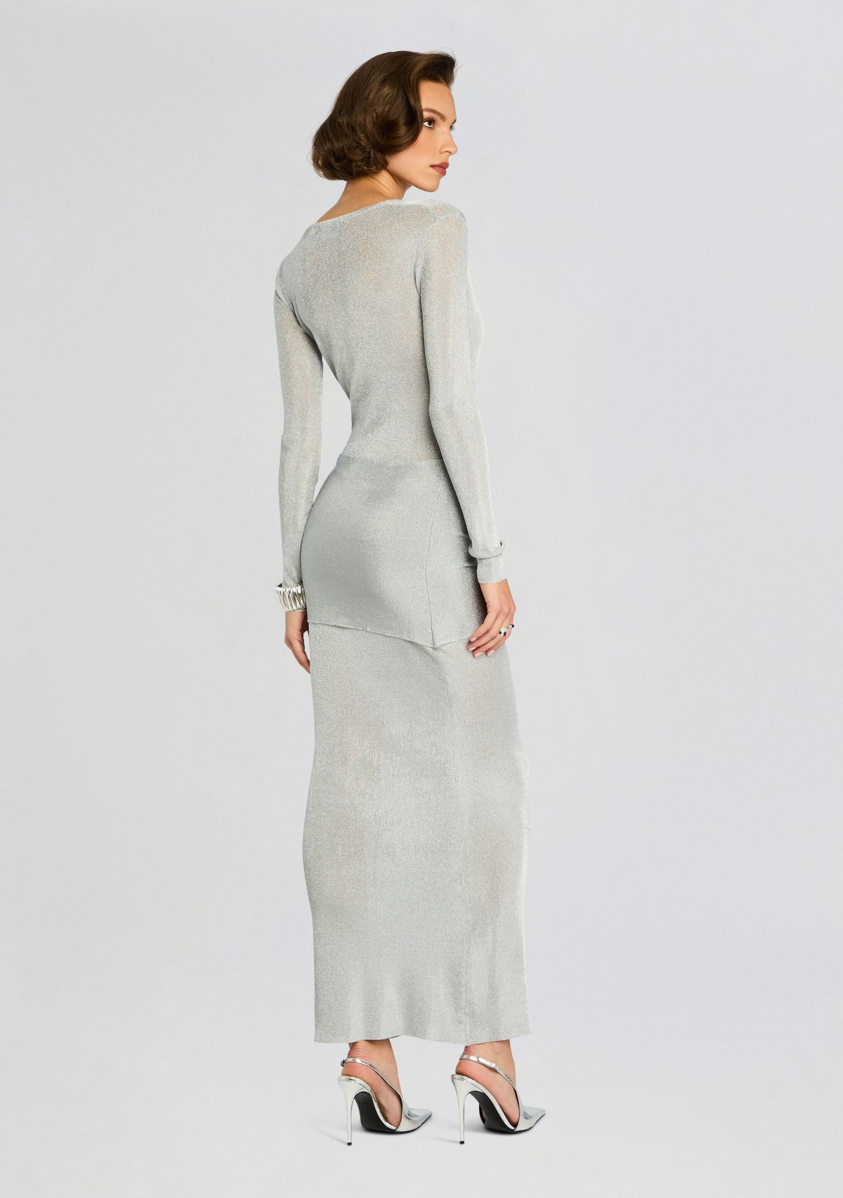 Ashera Metallic Knit Dress by SEROYA in Silver, product image 4