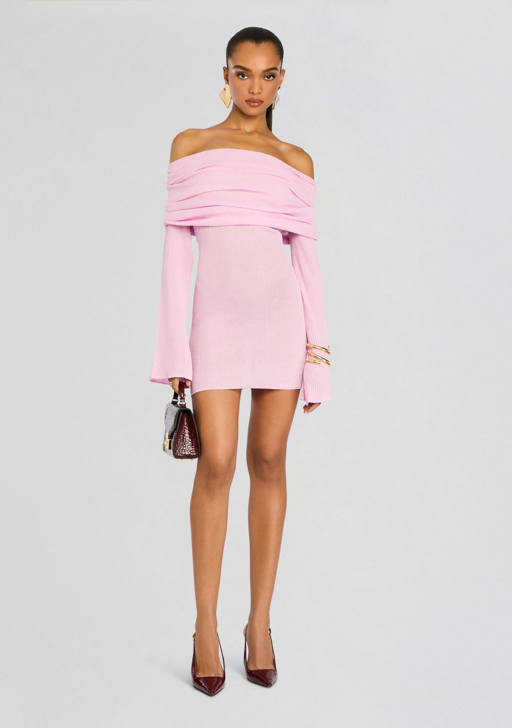 Galli Rib Knit Mini Dress by SEROYA in Ballet Pink, product image 5
