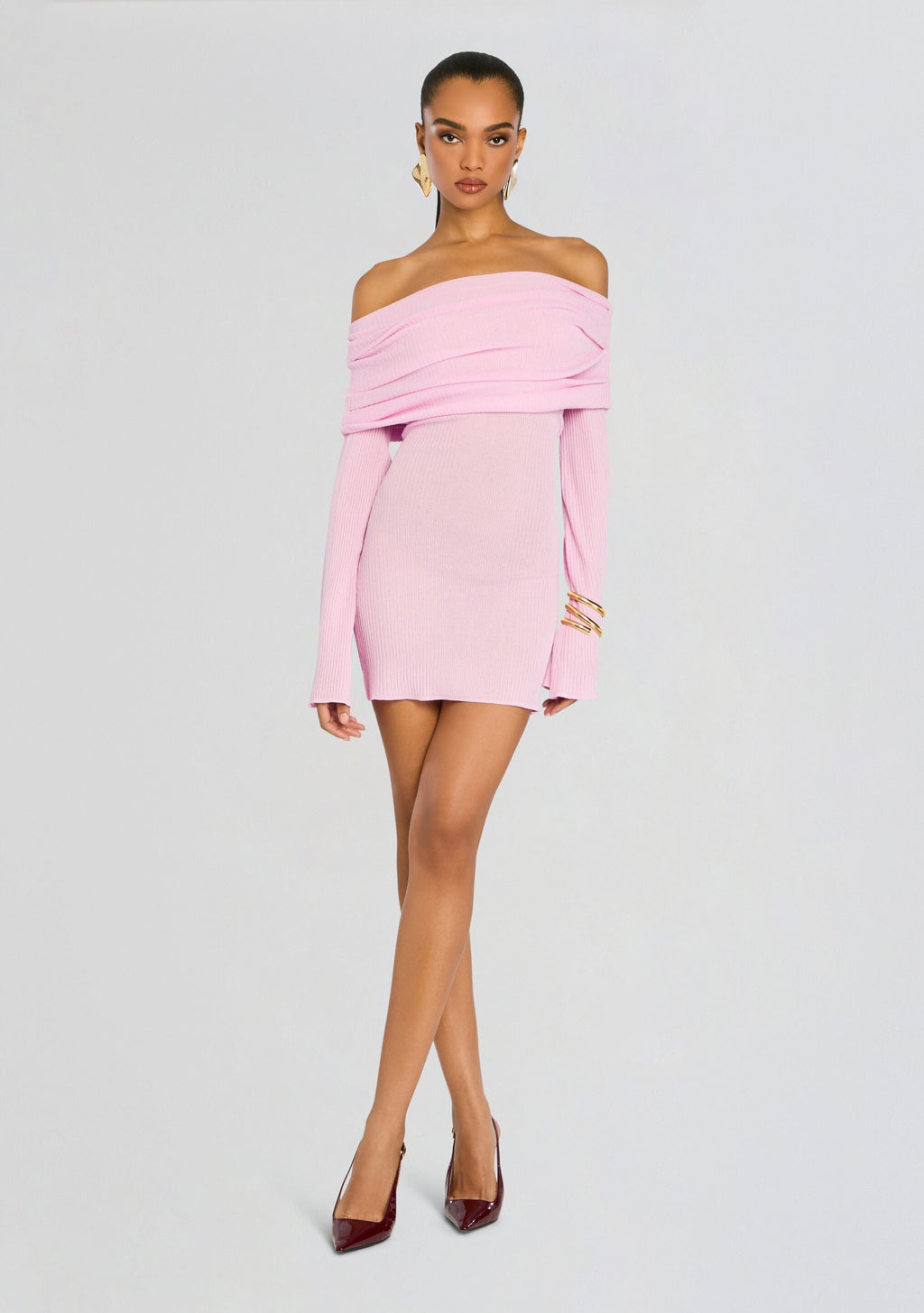 Galli Rib Knit Mini Dress by SEROYA in Ballet Pink, product image 1