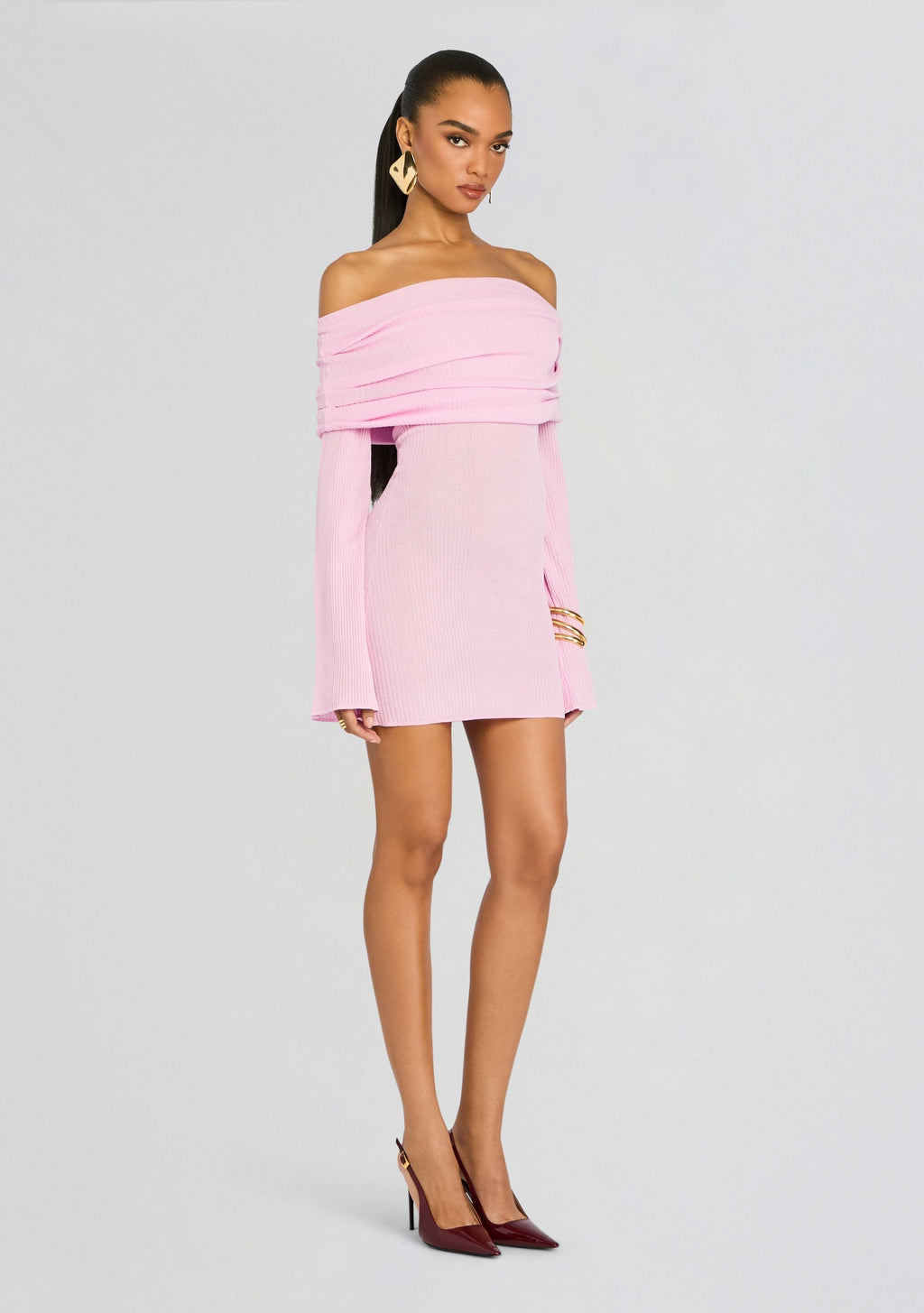 Galli Rib Knit Mini Dress by SEROYA in Ballet Pink, product image 3