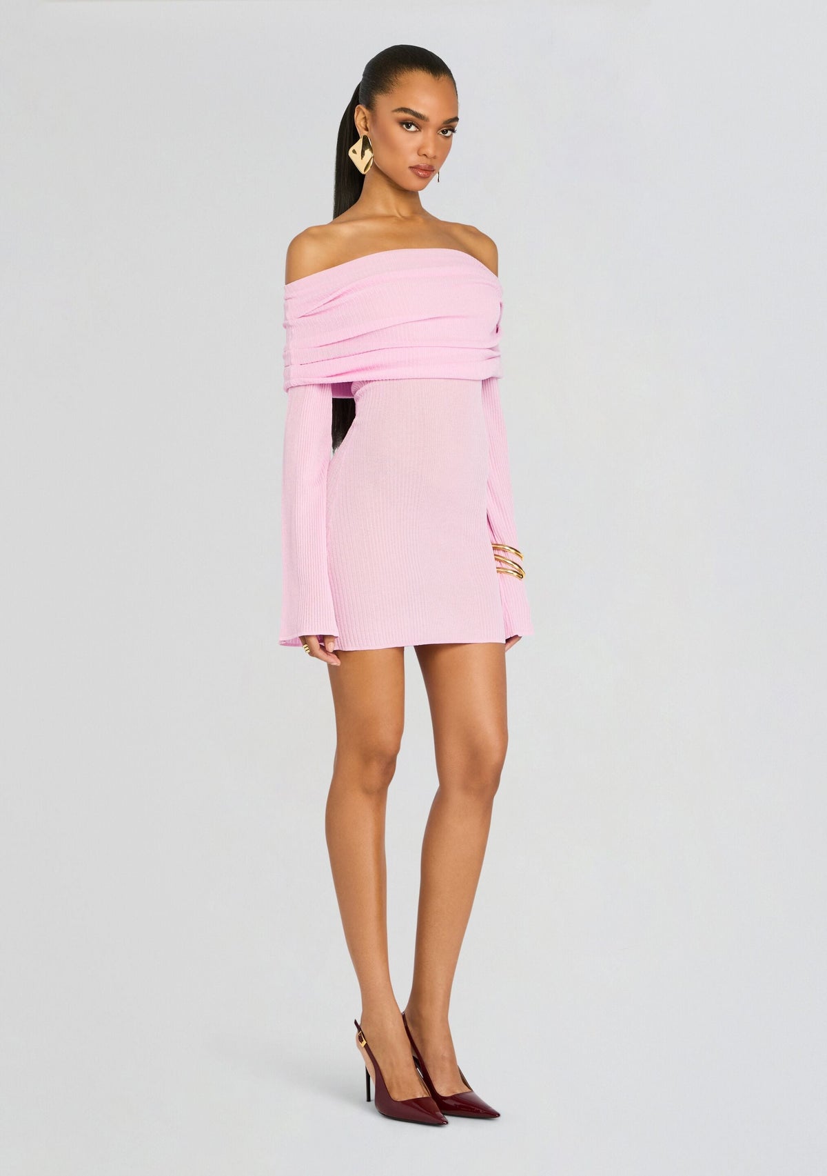 Galli Rib Knit Mini Dress by SEROYA in Ballet Pink, product image 3