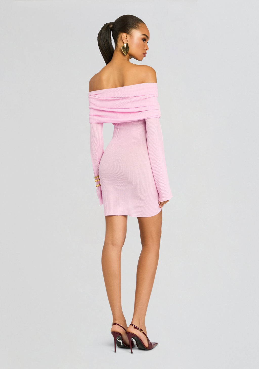 Galli Rib Knit Mini Dress by SEROYA in Ballet Pink, product image 4