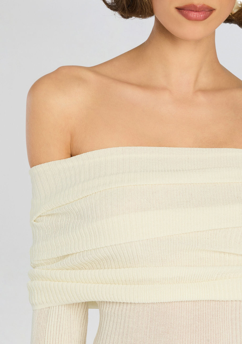 Galli Rib Knit Mini Dress by SEROYA in Eggshell, product image 2