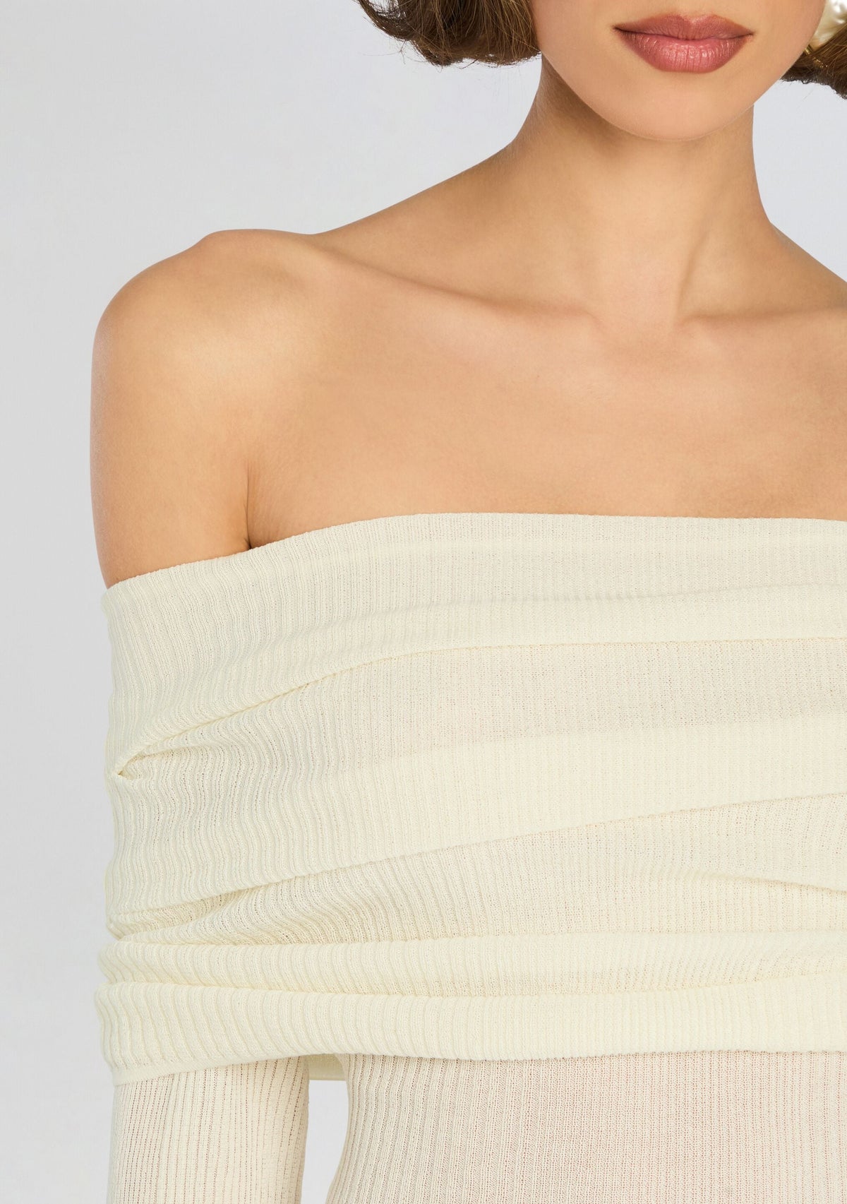 Galli Rib Knit Mini Dress by SEROYA in Eggshell, product image 2