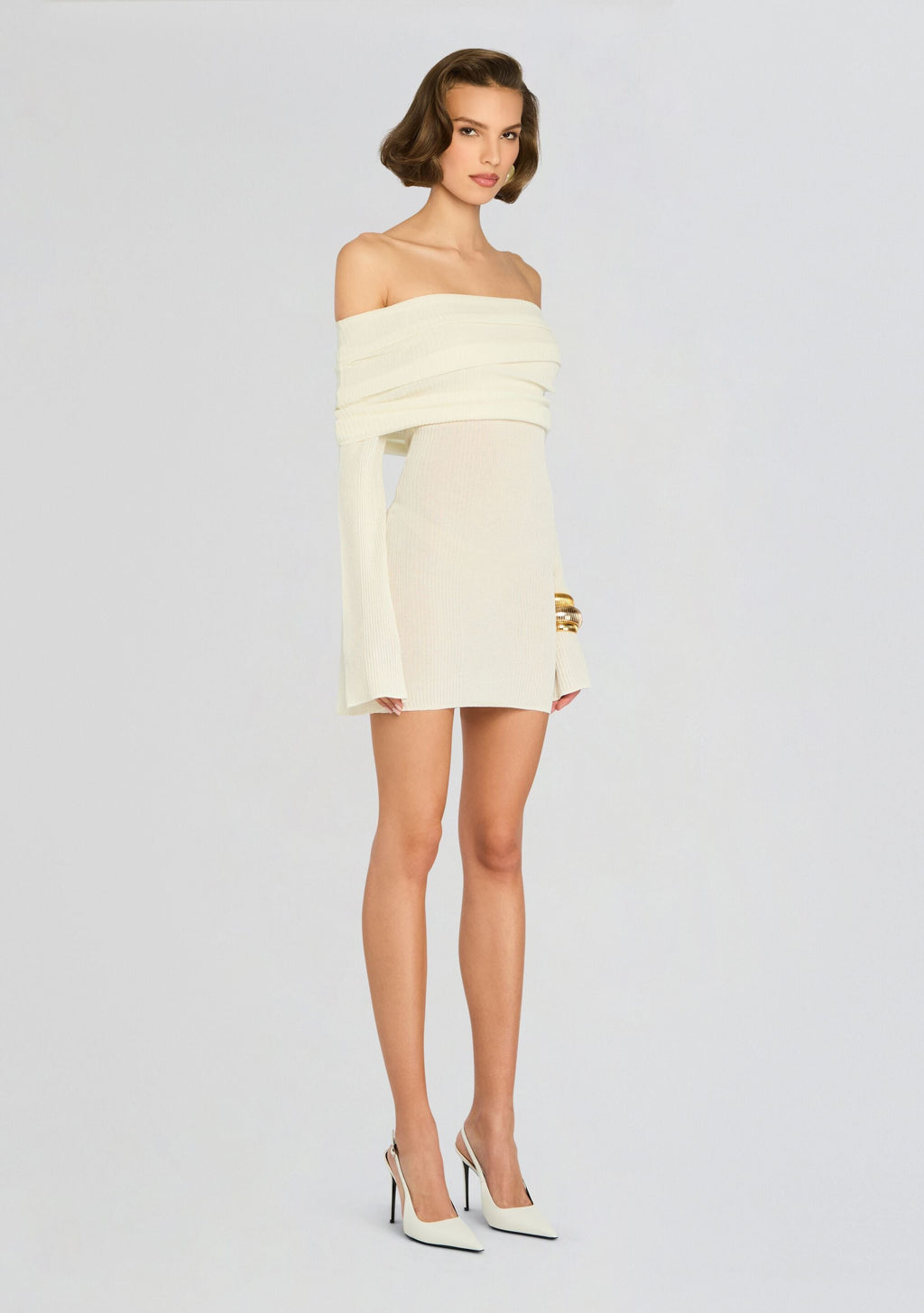 Galli Rib Knit Mini Dress by SEROYA in Eggshell, product image 3