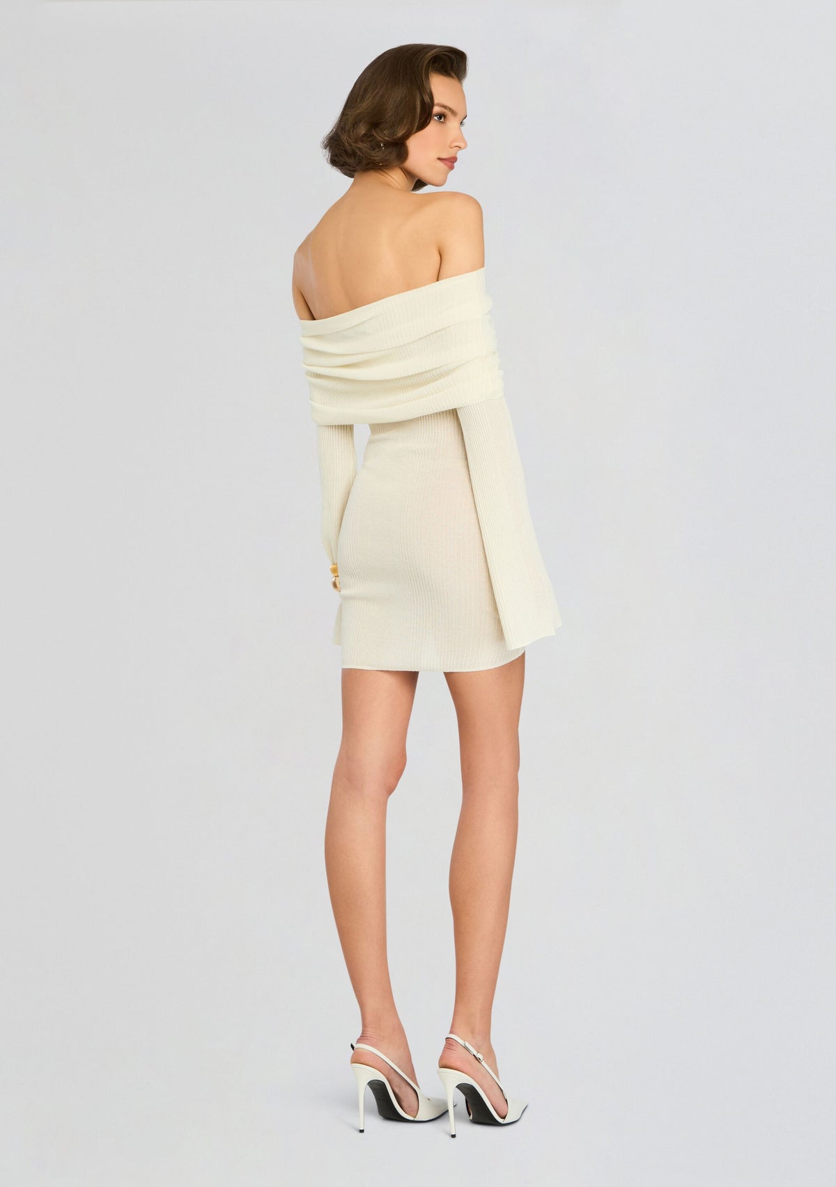 Galli Rib Knit Mini Dress by SEROYA in Eggshell, product image 4
