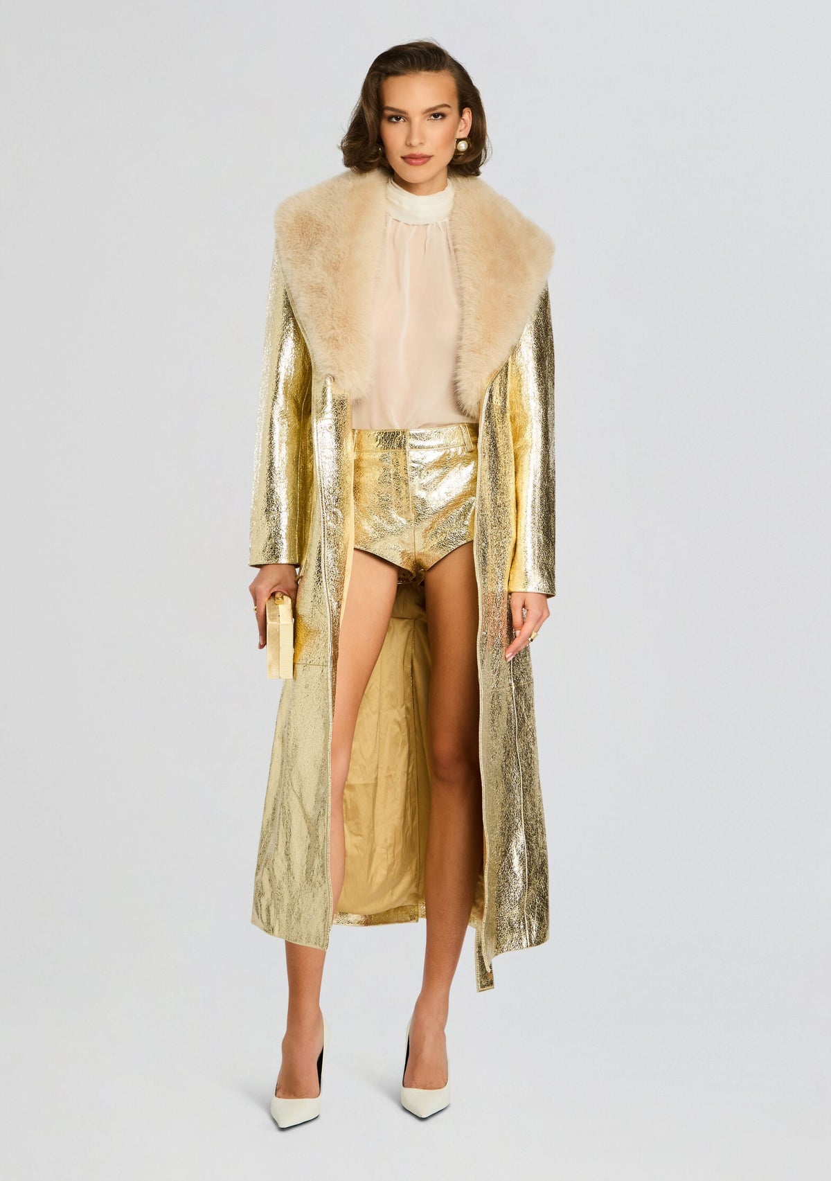 Kada Leather Jacket by retrofête in Gold/White, product image 1