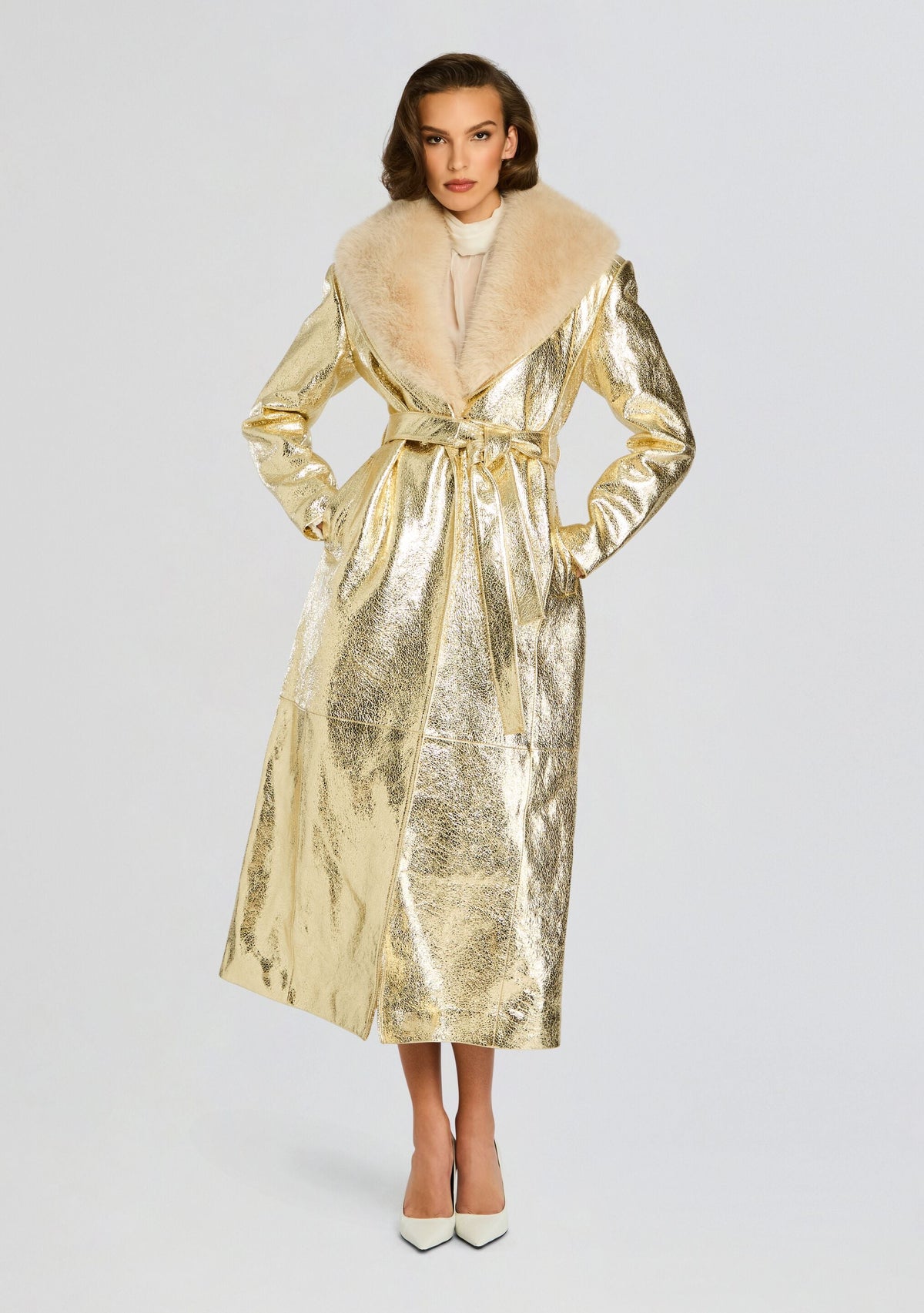 Kada Leather Jacket by retrofête in Gold/White, product image 8
