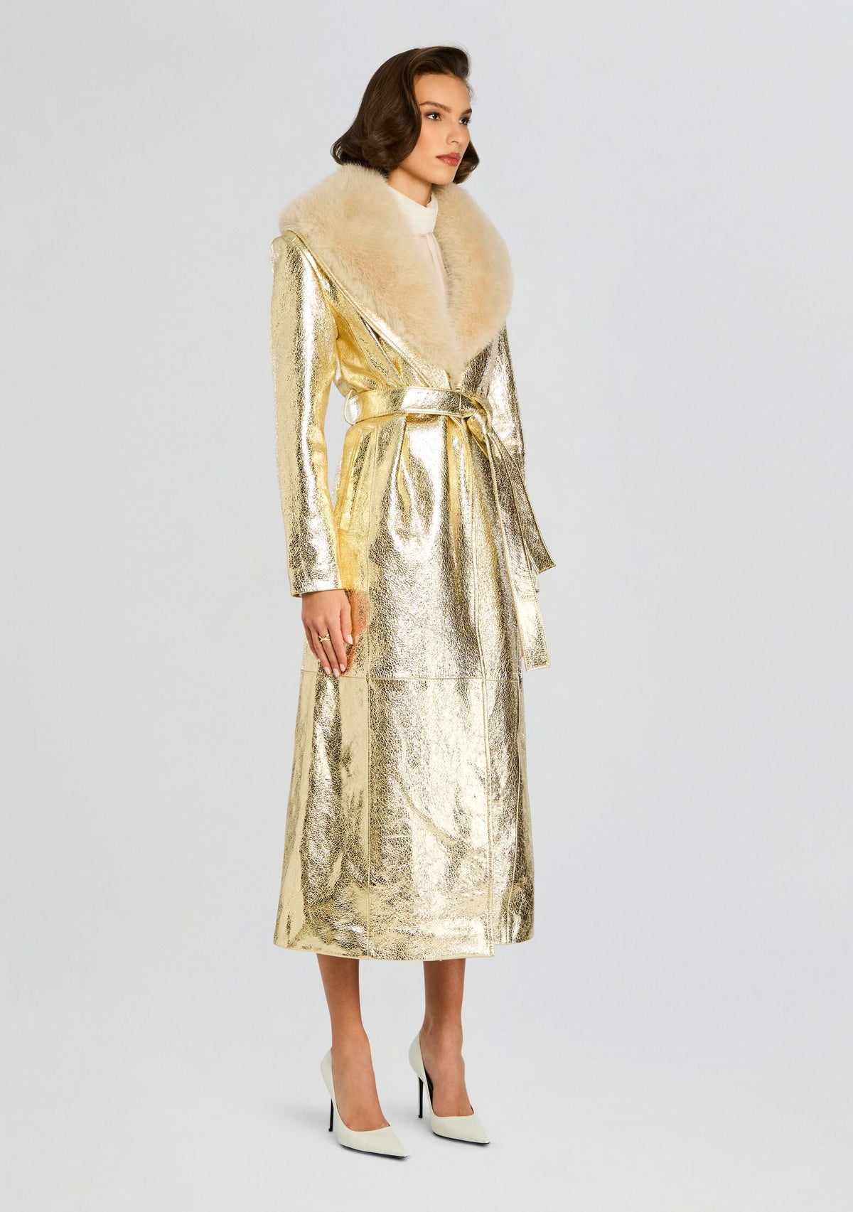 Kada Leather Jacket by retrofête in Gold/White, product image 4