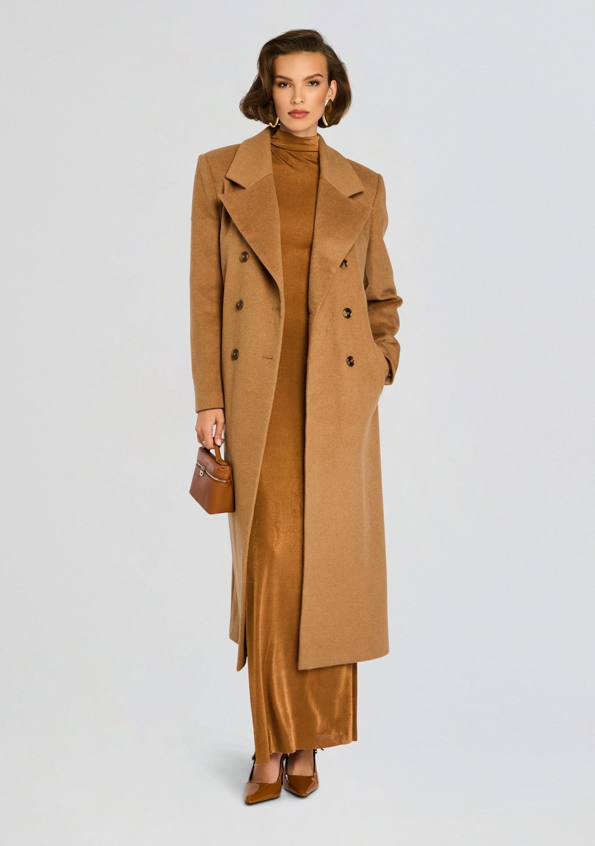 Leche Wool Coat by SEROYA in Camel, product image 1