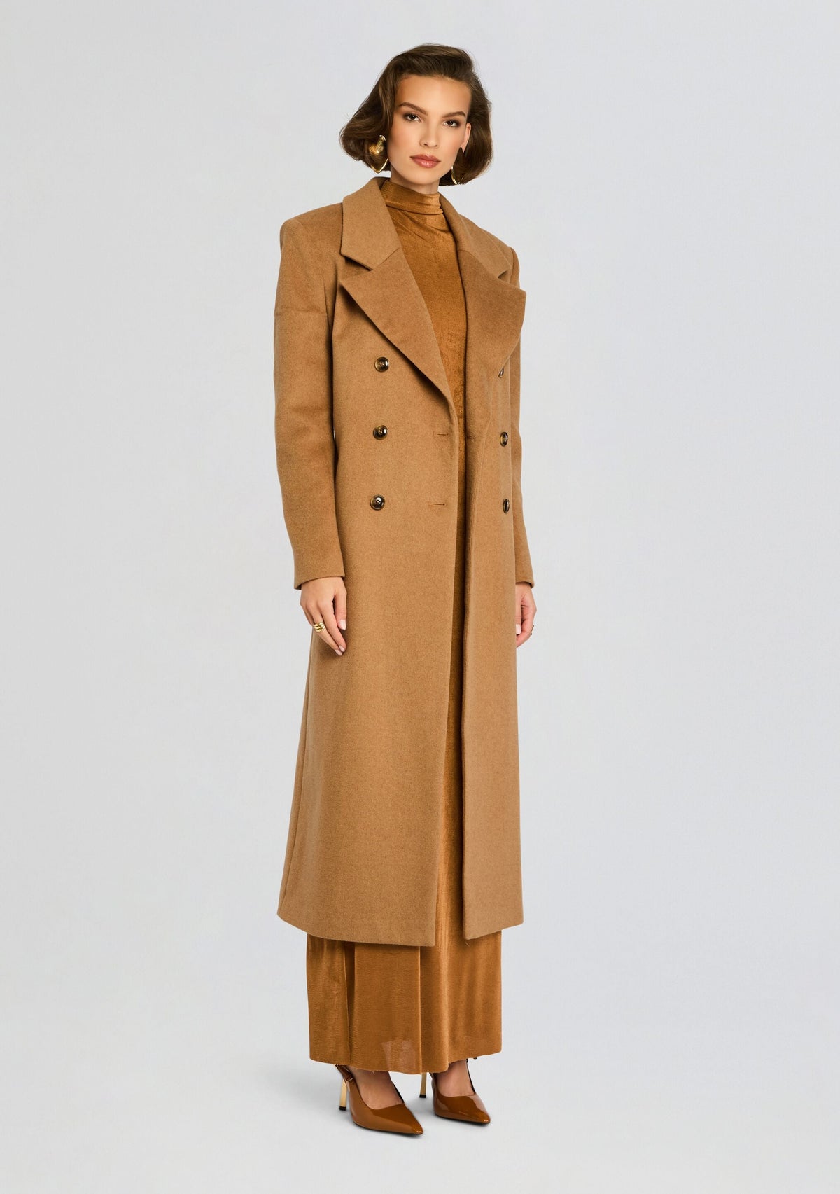 Leche Wool Coat by SEROYA in Camel, product image 4