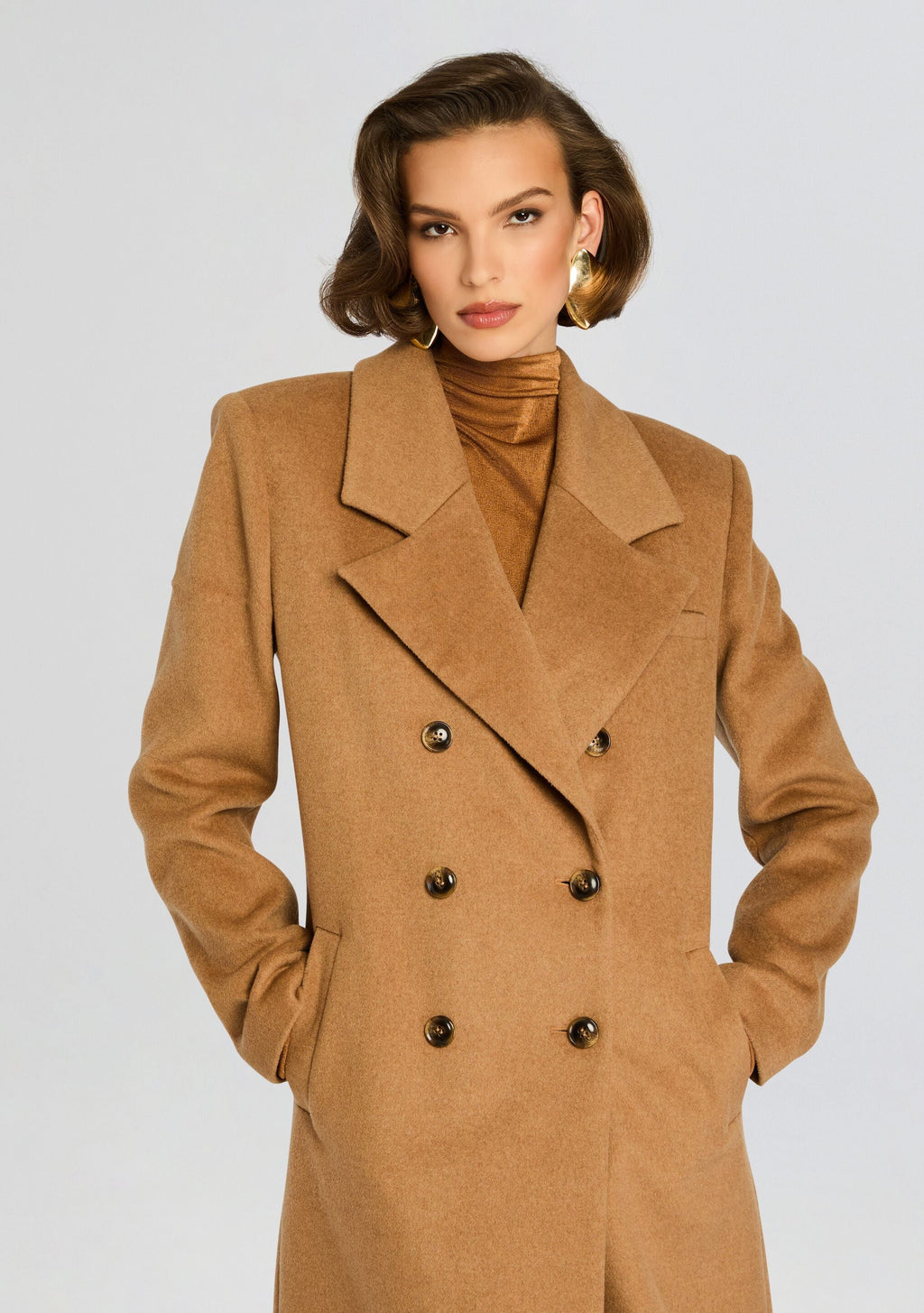 Leche Wool Coat by SEROYA in Camel, product image 2