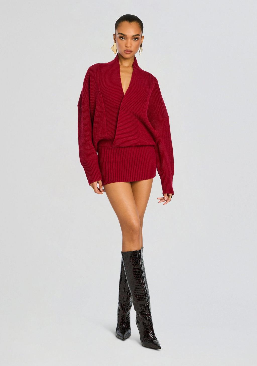 Neva Knit Sweater Dress by SEROYA in Ruby Red, product image 1
