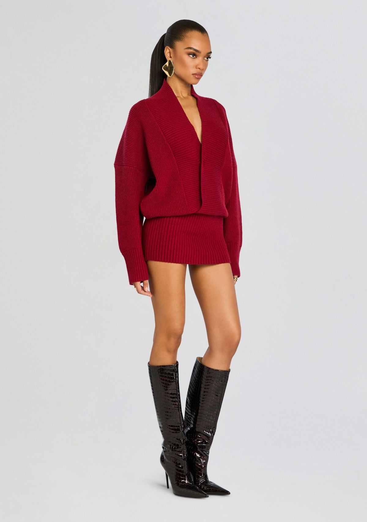Neva Knit Sweater Dress by SEROYA in Ruby Red, product image 3