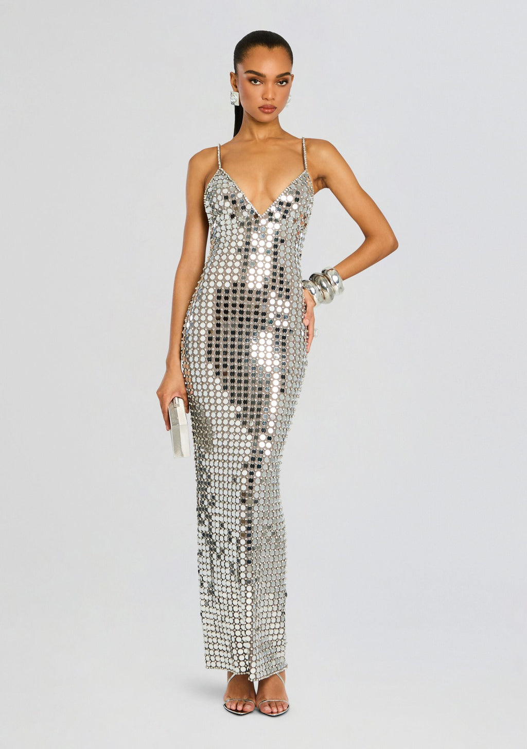 Perri Embellished Dress by retrofête in Silver, product image 1