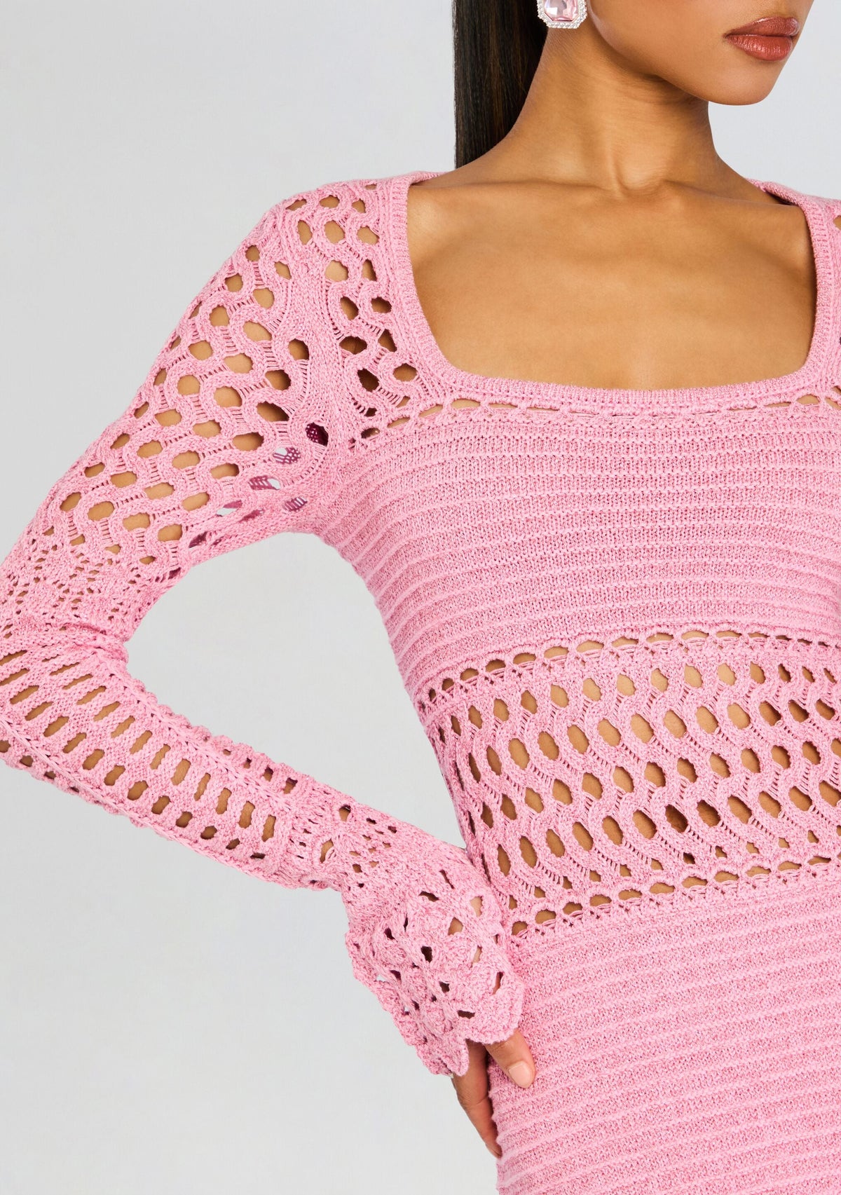 Airie Metallic Crochet Dress by retrofête in Metallic Peony, product image 2