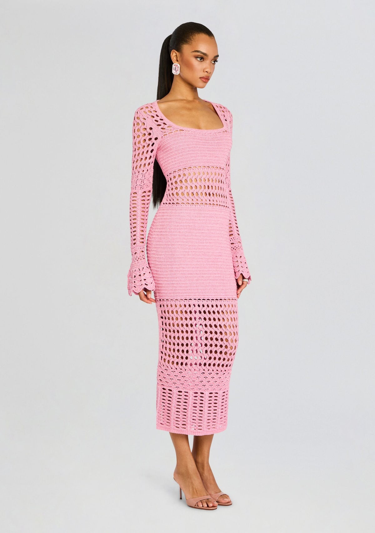 Airie Metallic Crochet Dress by retrofête in Metallic Peony, product image 3