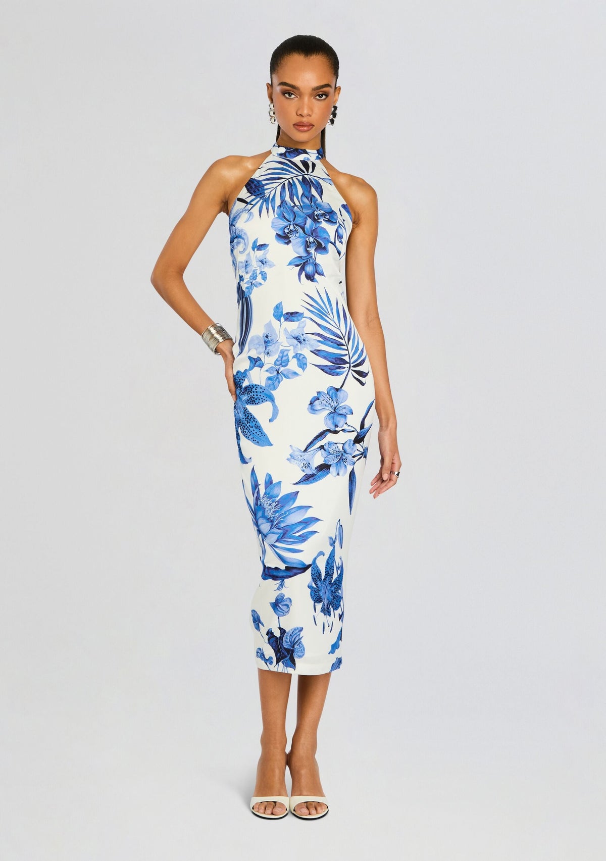Gabi Midi Dress by Rococo Sand in White Blue, product image 1