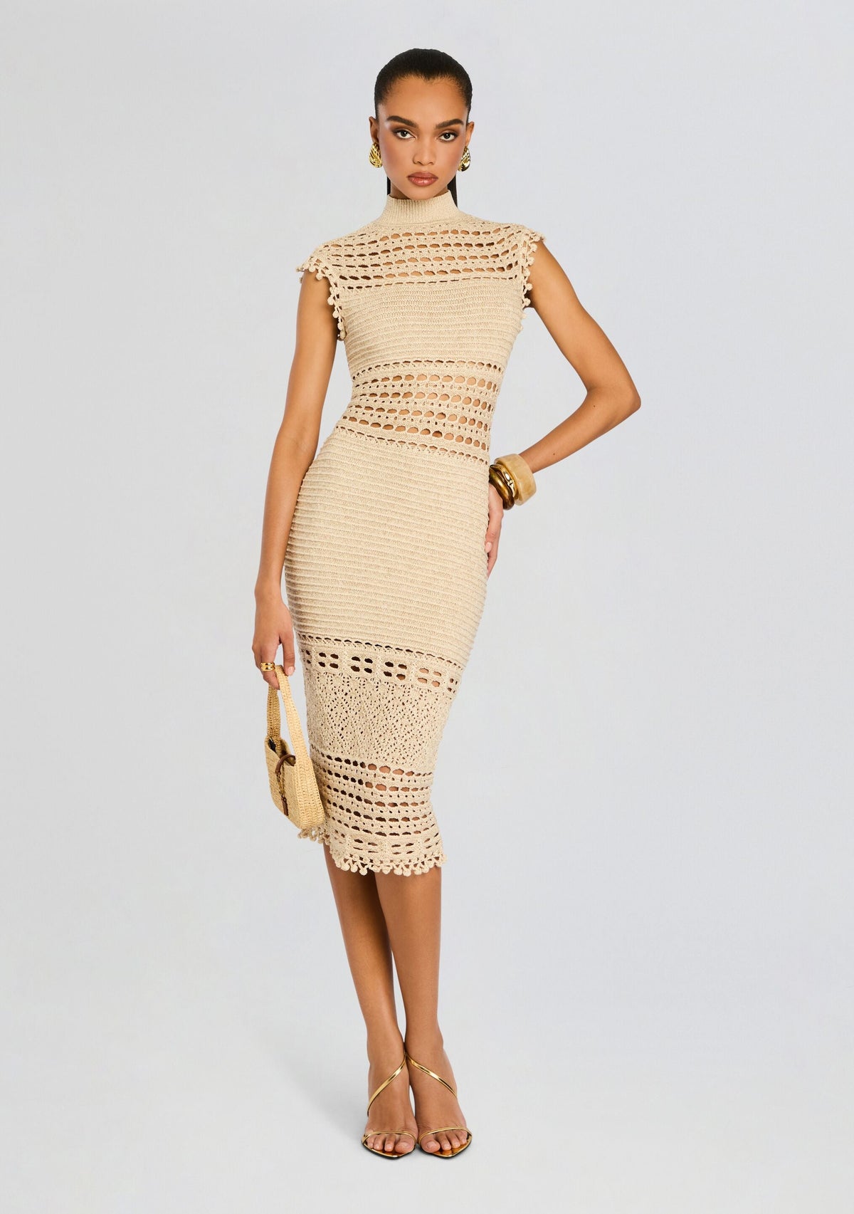Mia Dress by retrofête in Gold/Cream, product image 1