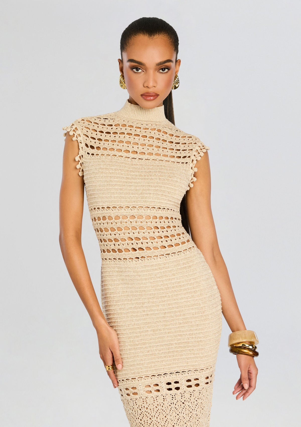 Mia Dress by retrofête in Gold/Cream, product image 5