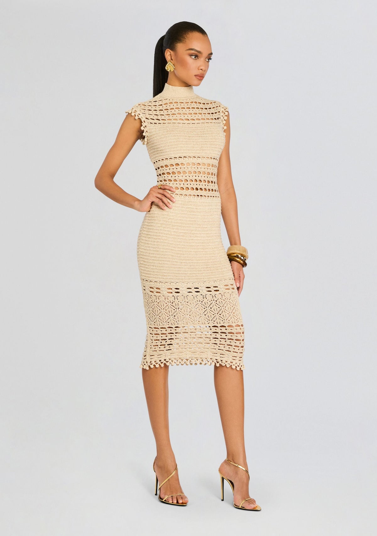 Mia Dress by retrofête in Gold/Cream, product image 3