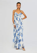 Gabi Pleated Maxi Dress by Rococo Sand in White Blue, product image 1