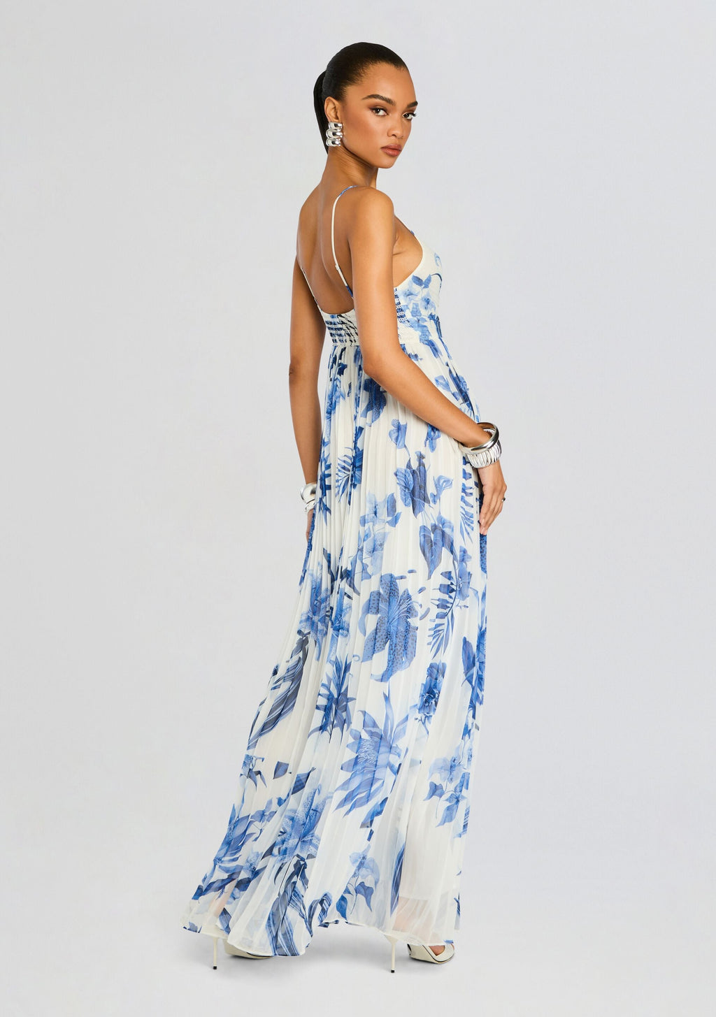 Gabi Pleated Maxi Dress by Rococo Sand in White Blue, product image 4