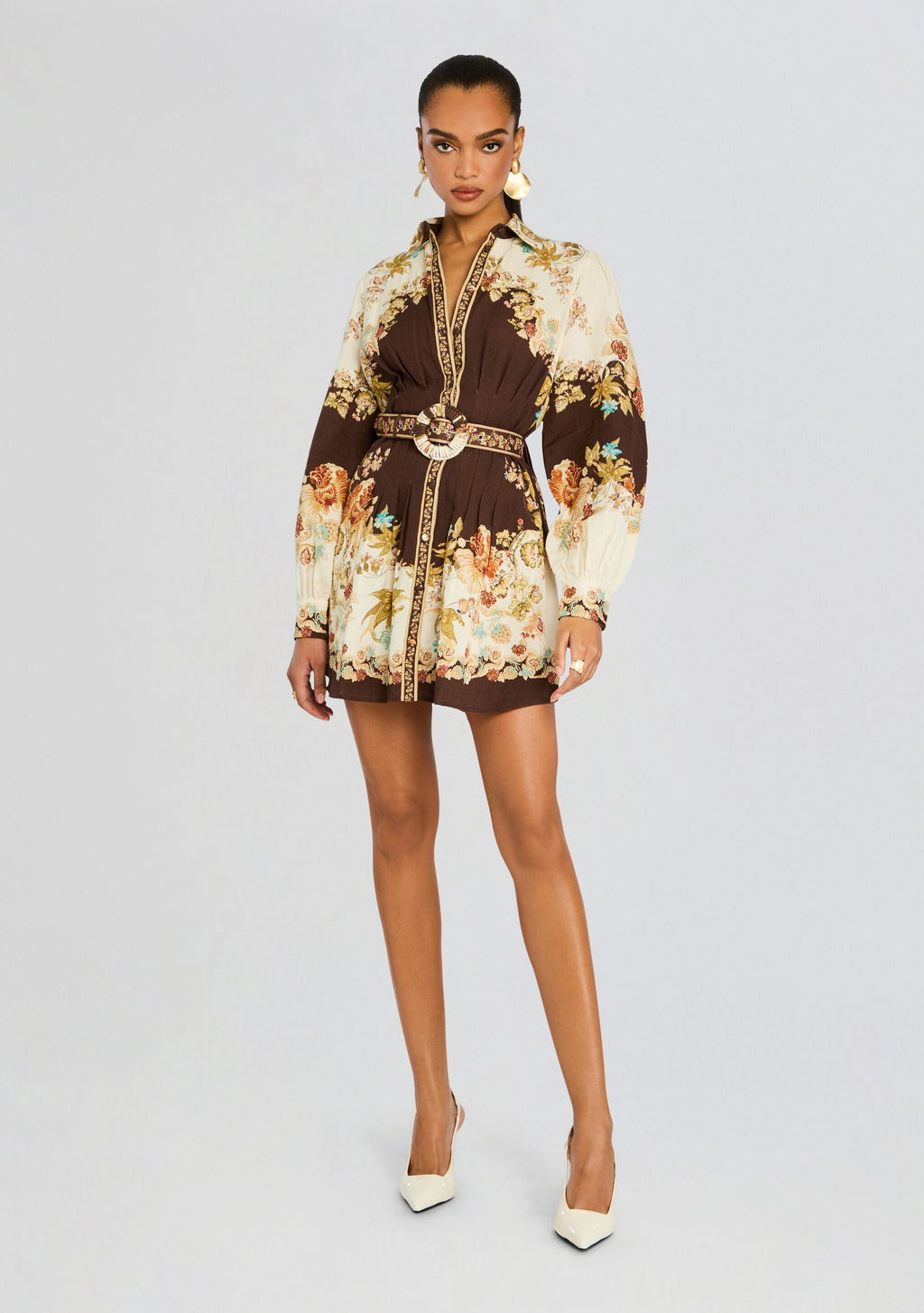 Rohi Short Dress w/ Belt by Hemant & Nandita in Brown Mix, product image 1